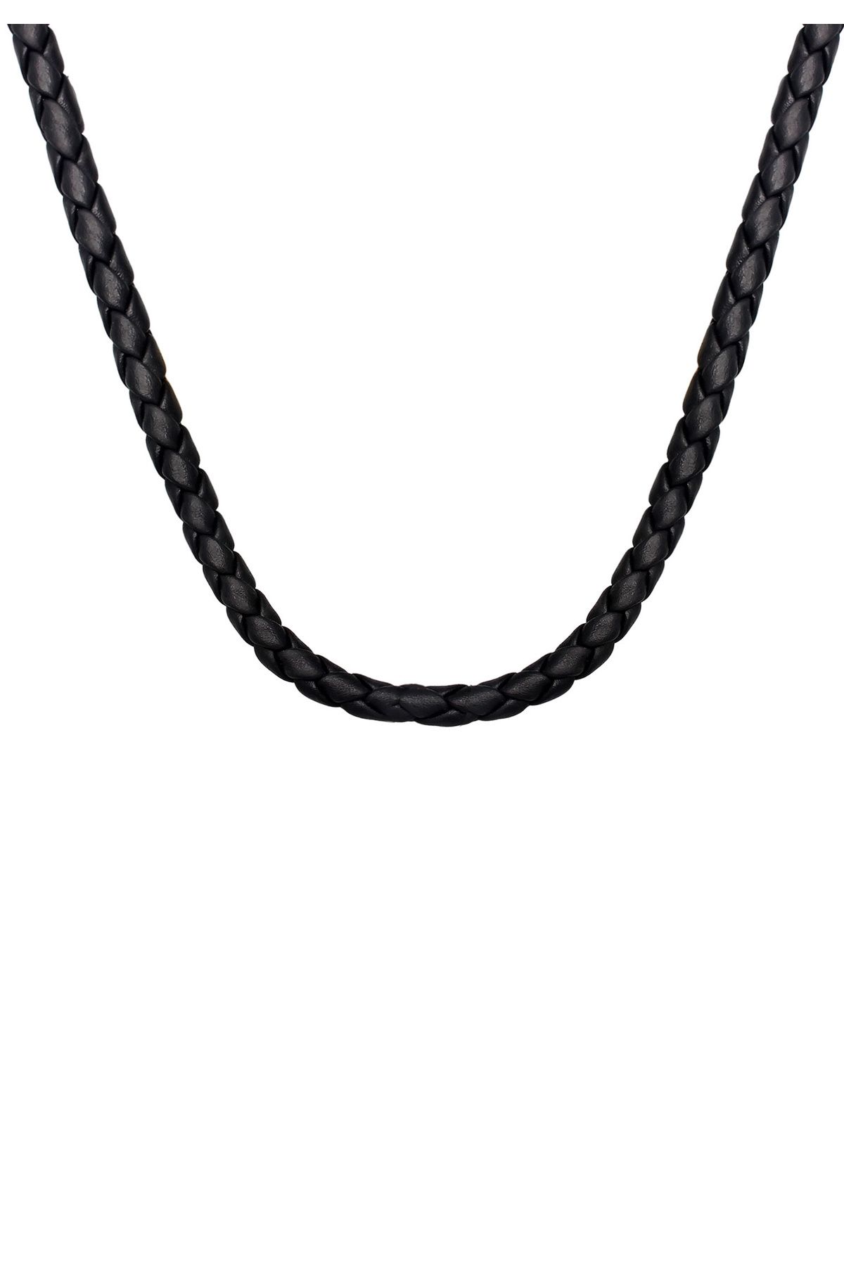 KUZZOI-Halskette Herren Echtleder Geflochten Basic Schwarz in 925 Sterling Silber 2
