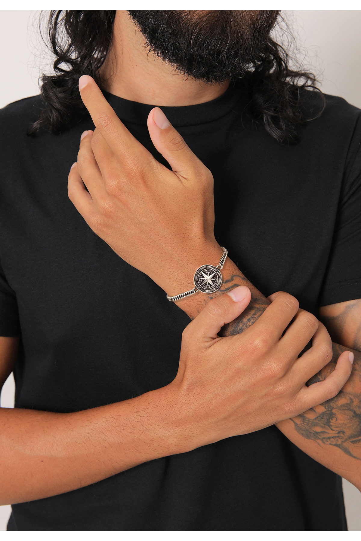 KUZZOI-Armband Herren Kompass Anhänger Vintage Maritim in 925 Sterling Silber oxidiert 7