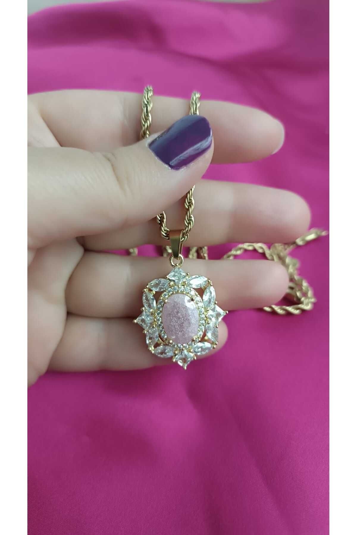 shop Çelik Oval Taşlı Zirkon Detaylı Uzun Zincirli Şık Zarif Kadın Kolye
