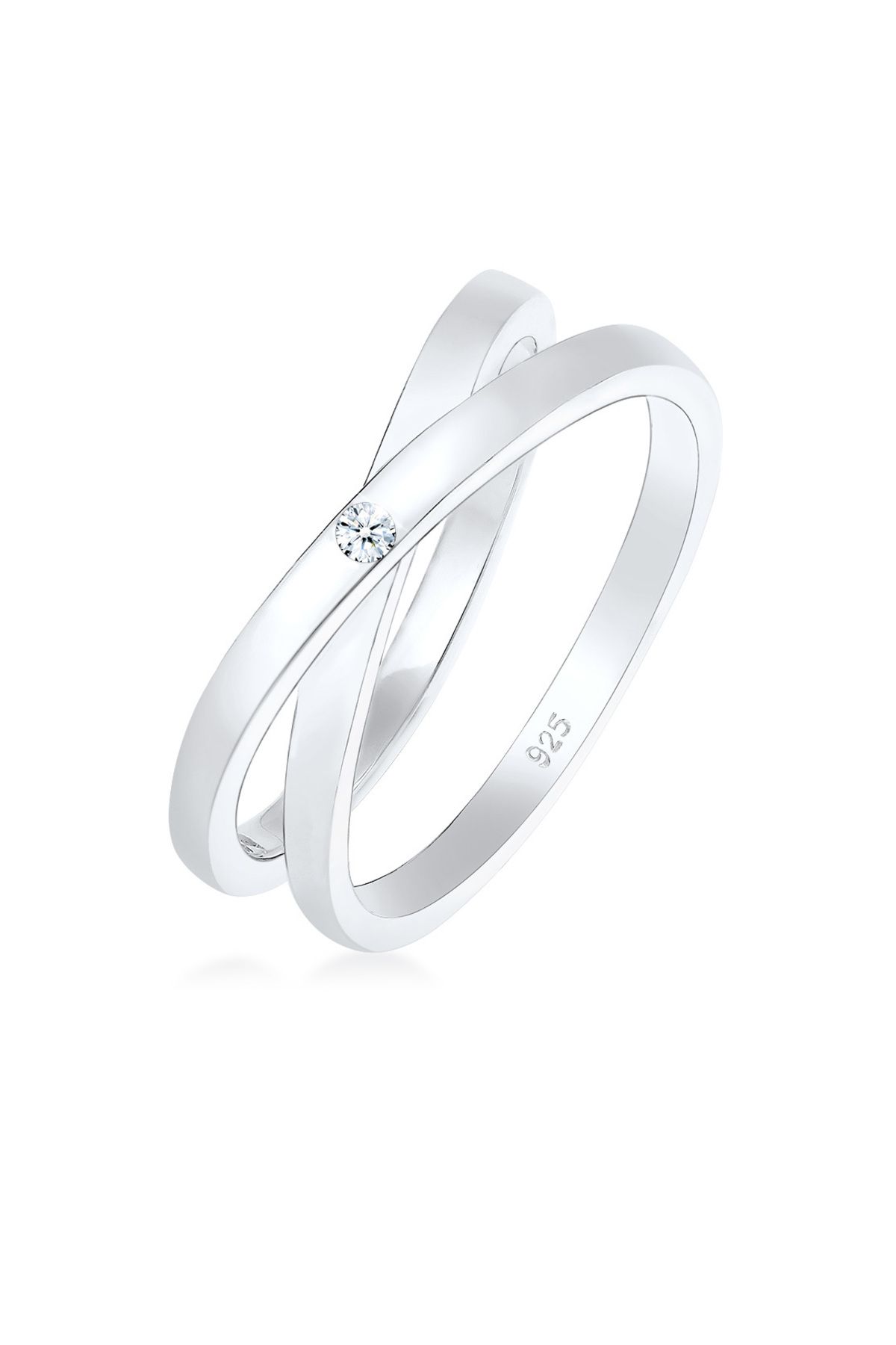 ELLI Ring Wickelring Kreuz Diamant (0,02 Ct.) In 925 Sterling Silber für Damen - 52