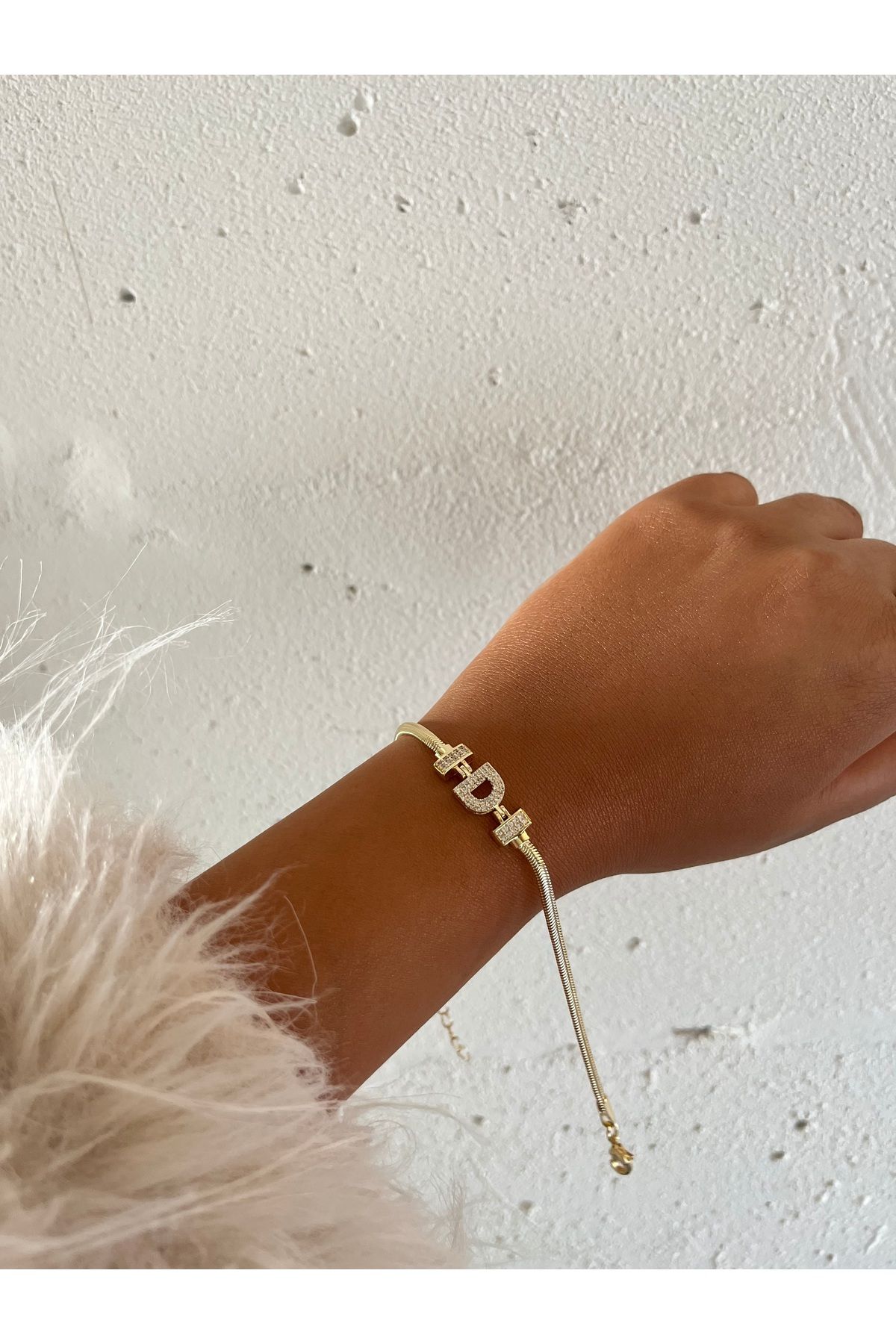 FASHİON JEWELRY Harfli Bileklik İtalyan Zincir Zirkon Taş D Harfi 14 K Altın Kaplama