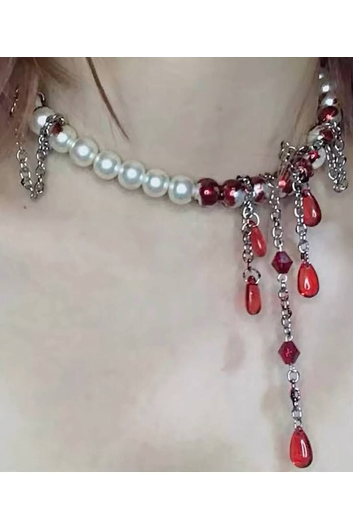 SHİNELİZE Kanlı detaylı vampir kolye, kan kolye, kanlı choker kolye, kırmızı kolye