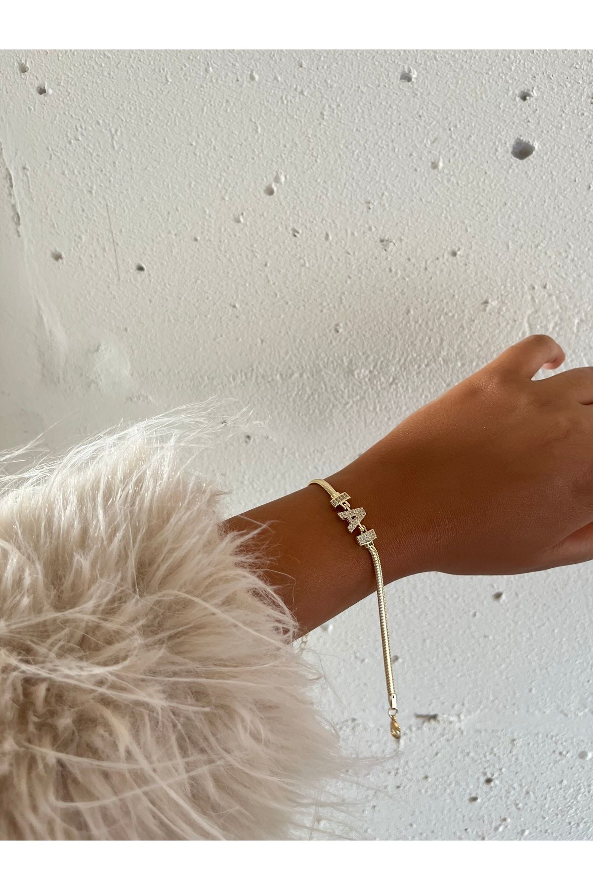 FASHİON JEWELRY Harfli Bileklik İtalyan Zincir Zirkon Taş A Harfi 14 K Altın Kaplama