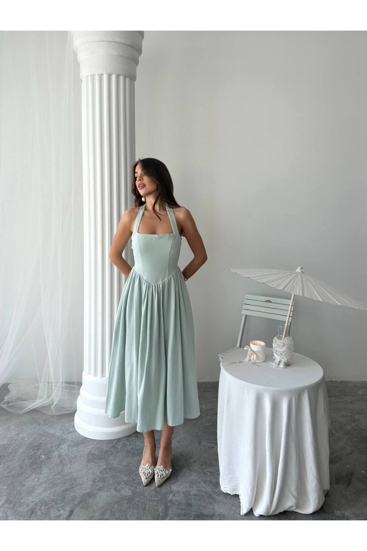 Butik Blue Strapless Dress Elbise