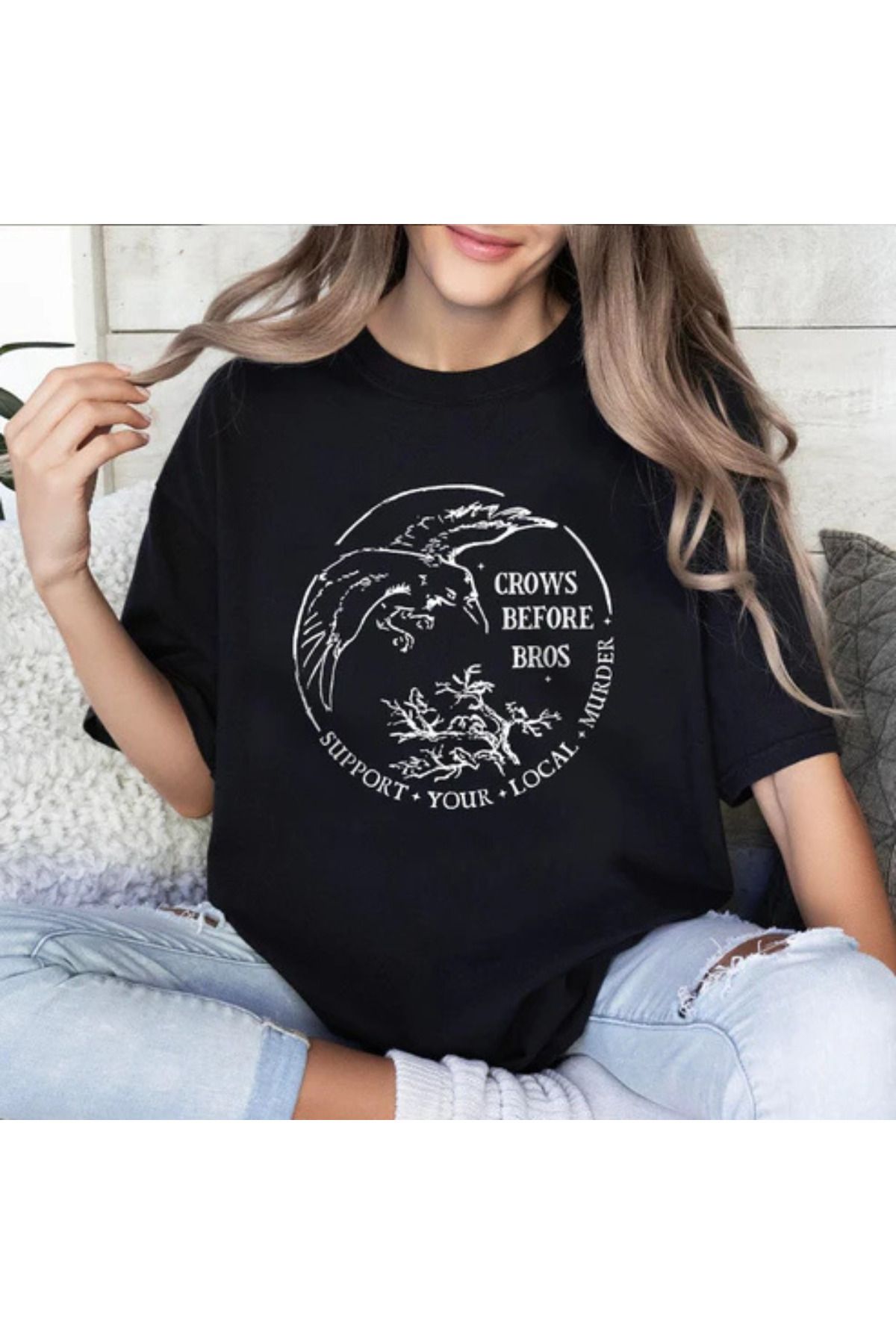 DESCARTES CROWS BEFORE BROS Baskılı Oversize T-shirt
