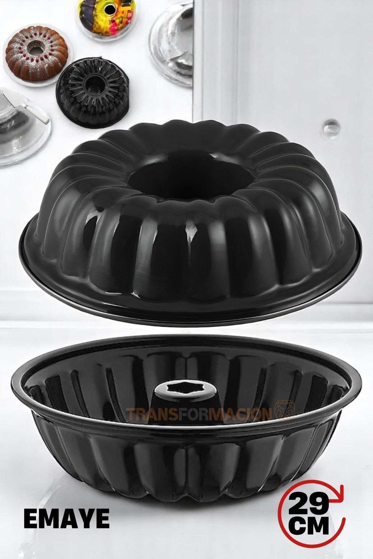 Transformacion Emaye Kek Kalıbı - Yapışmaz Siyah Emaye Kek Kalıbı 29 CM 721669