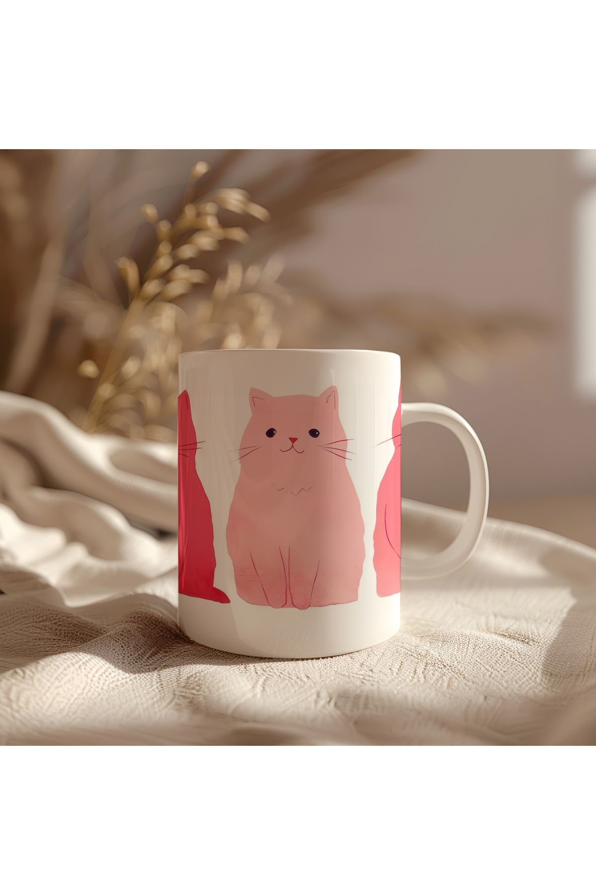 waspandhornet Pembe Kedi Desenli Kupa