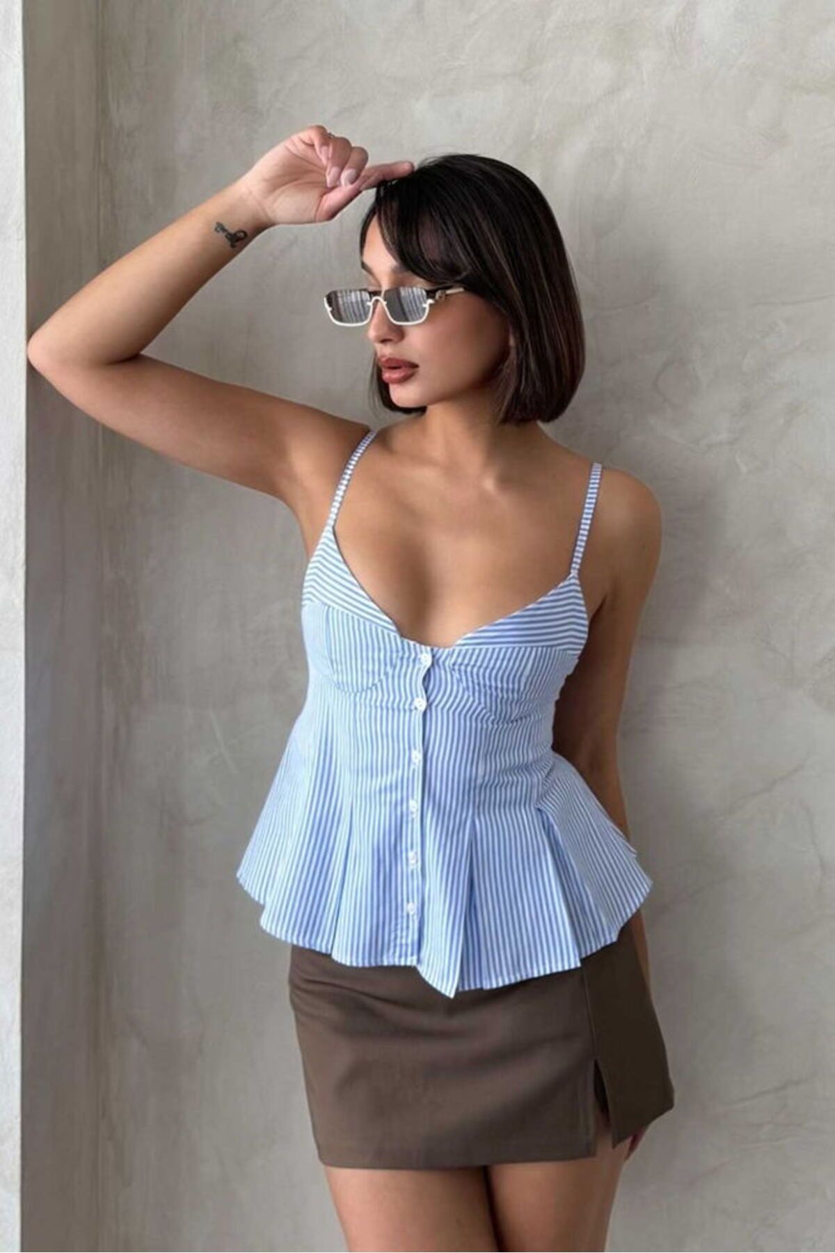 LOSHORA ÇİZGİLİ ASKILI BLUZ