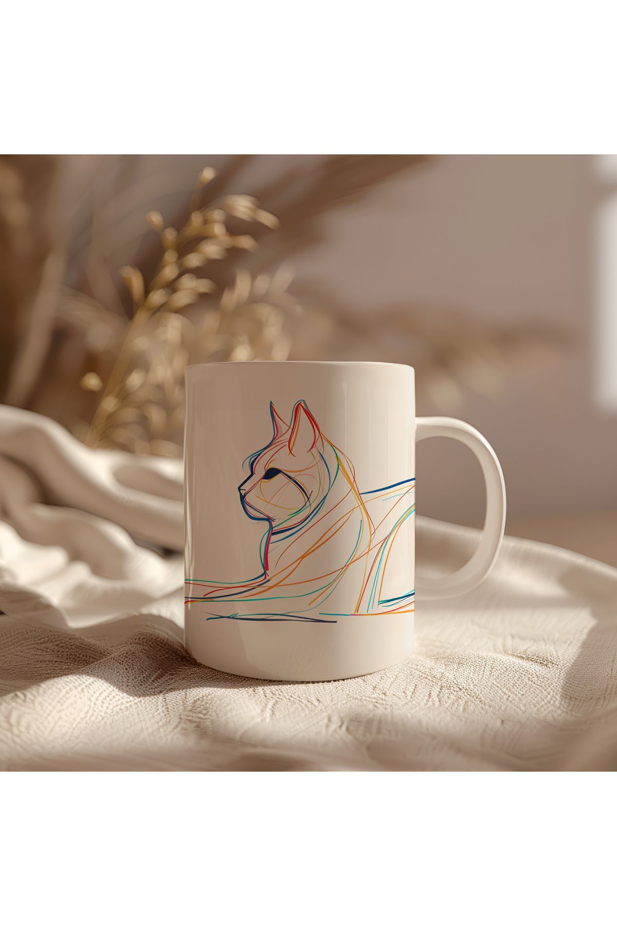 waspandhornet Gösterişli Renklerle Stilize Kedi Tasarımlı Kupa