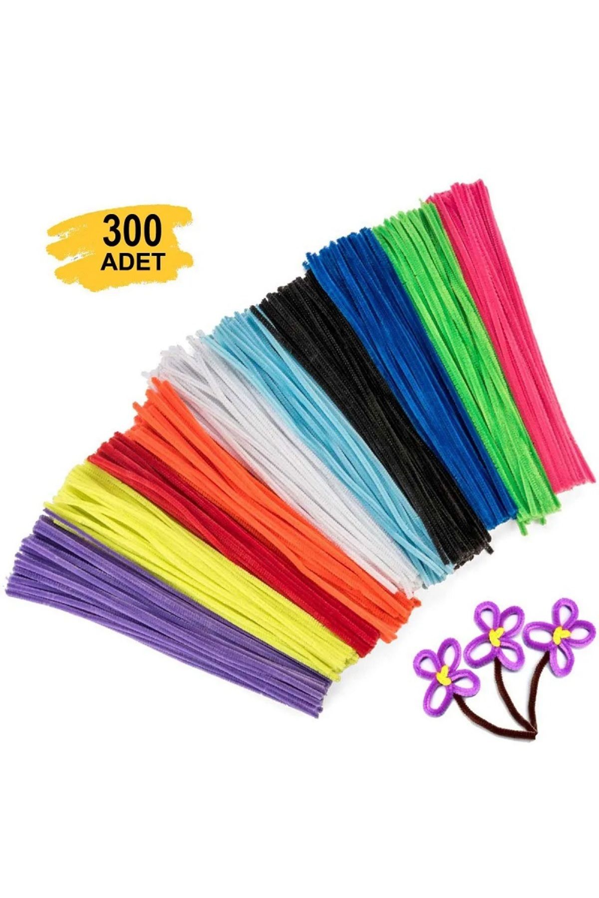 W-Design 300 Adet - Renkli Şönil, Eğitici Şönil Seti, Tüylü Tel, 30 cm, Peluş Tel