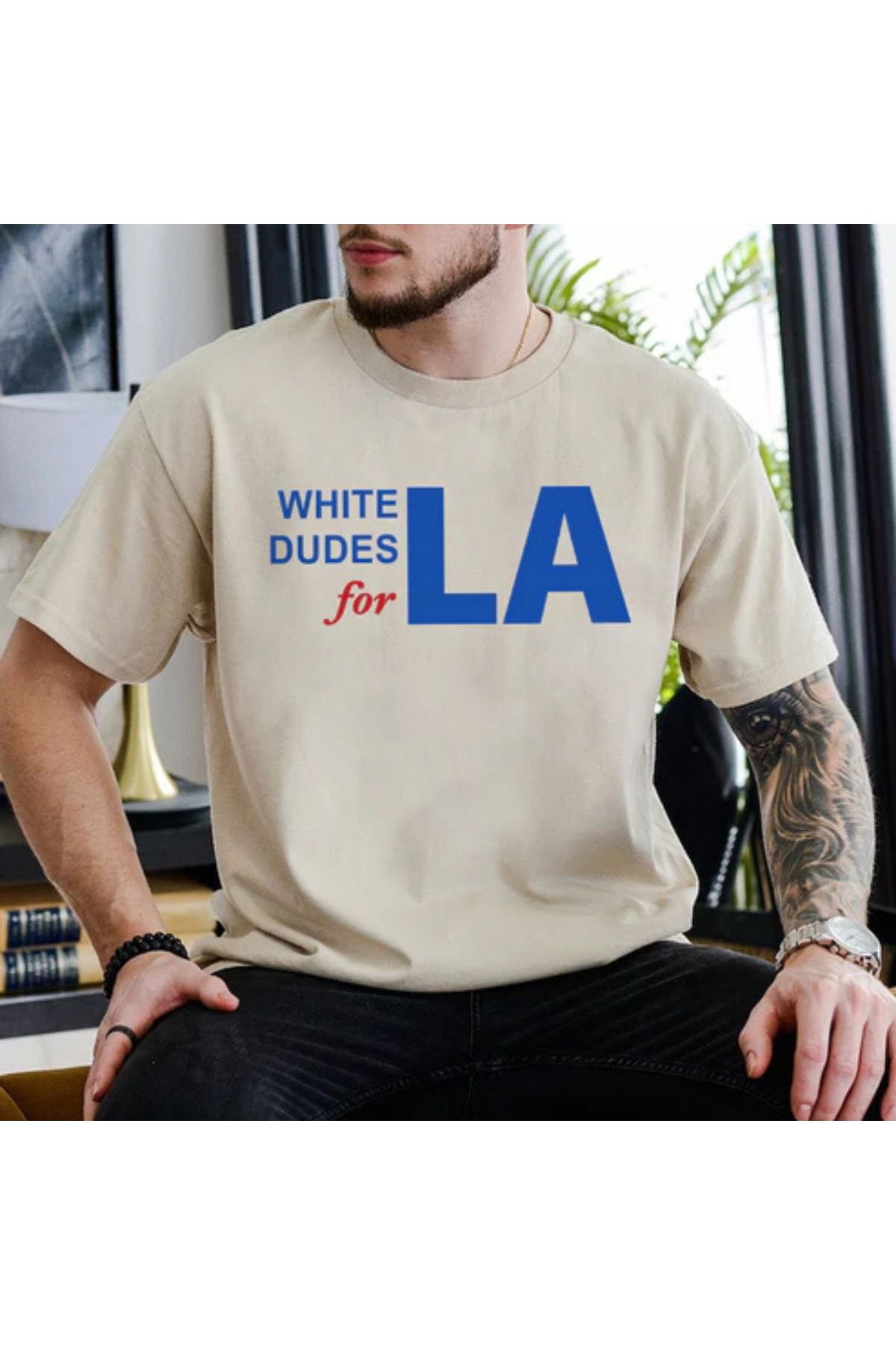 DESCARTES WHITE DUDES for LA Baskılı Oversize T-shirt