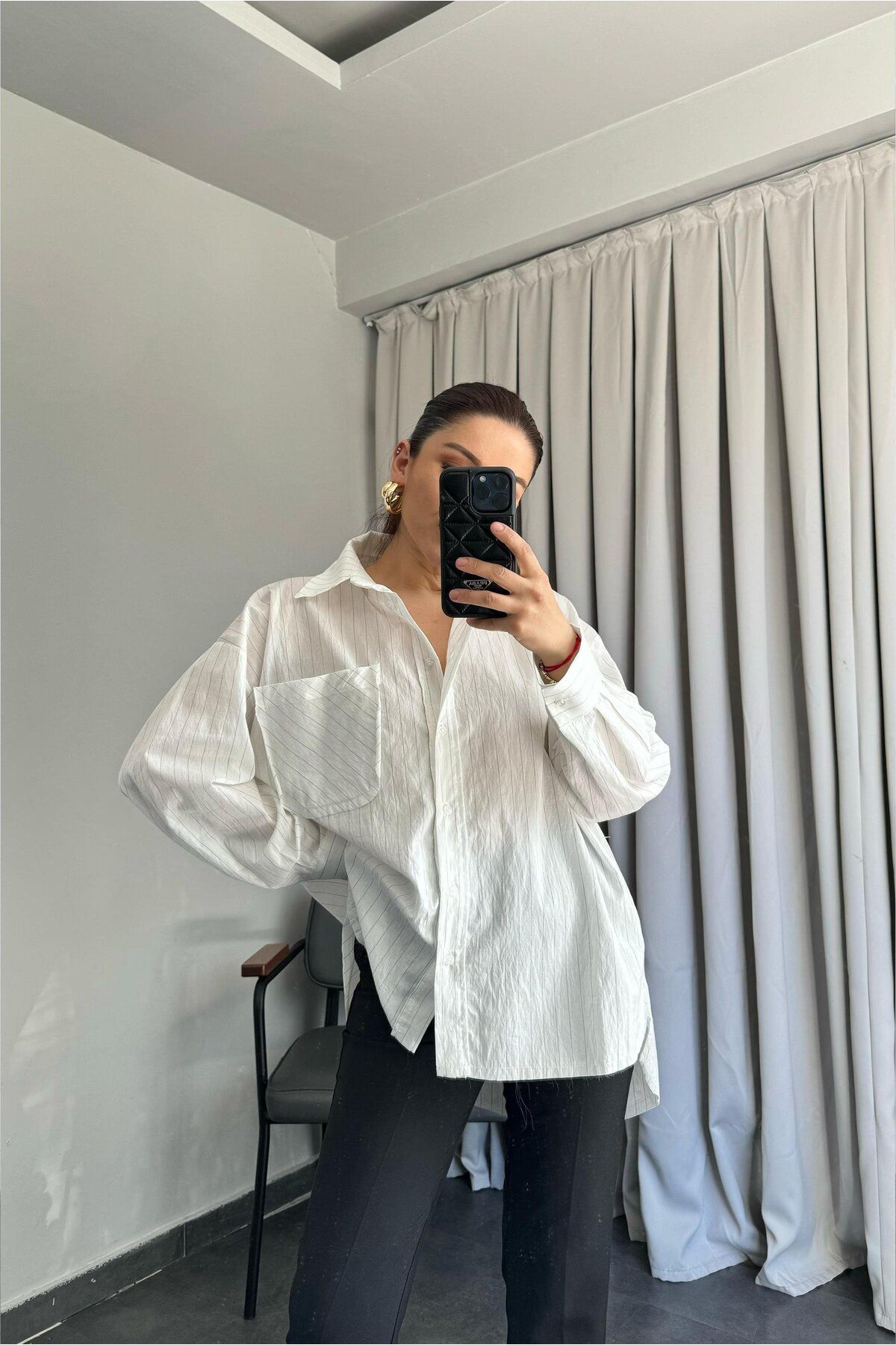 Lady Pixie Çizgili Cepli Salaş Gömlek