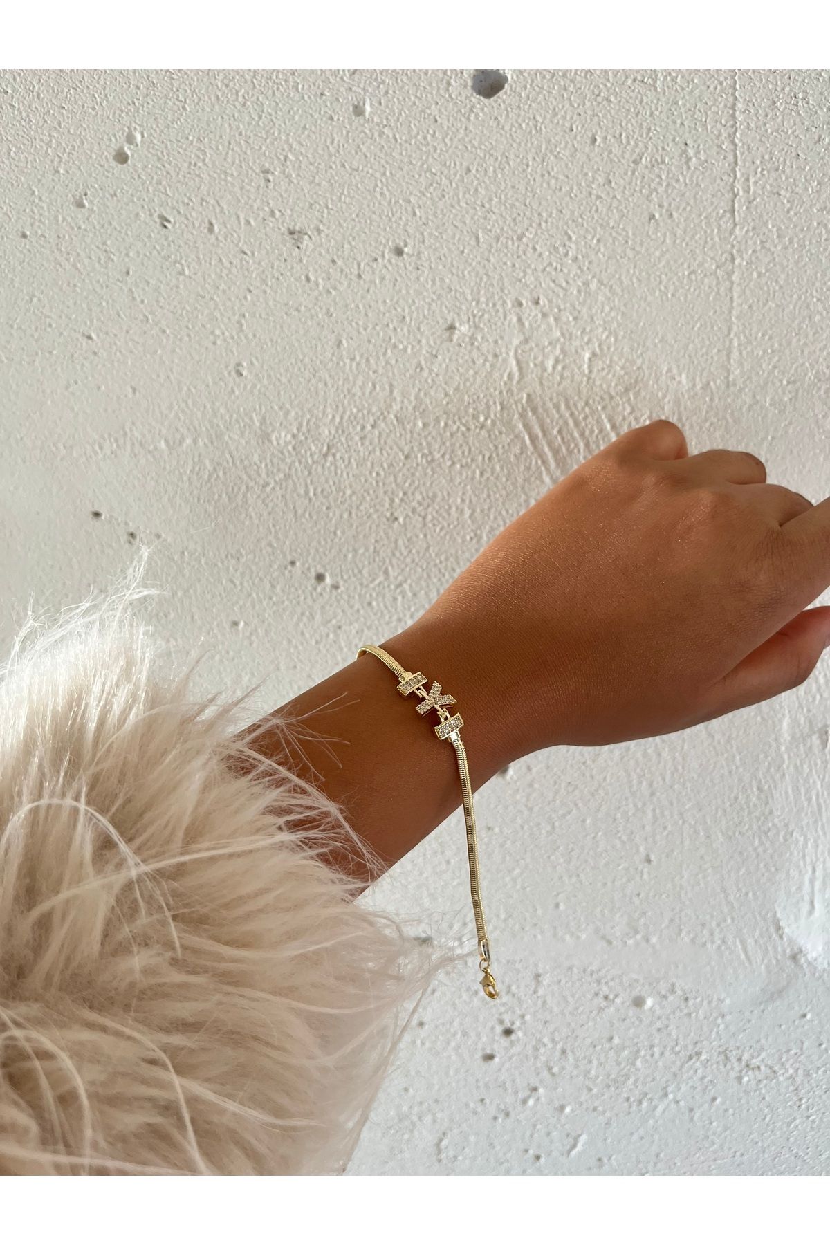 FASHİON JEWELRY Harfli Bileklik İtalyan Zincir Zirkon Taş Y Harfi 14 K Altın Kaplama