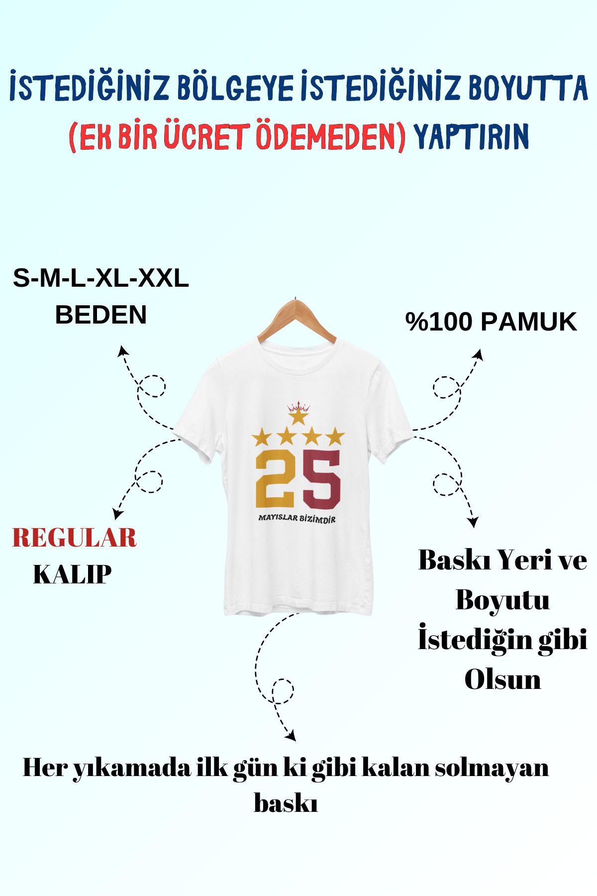 Tshirto Sarı Kırmızı 25. Şampiyonluk Tasarım Baskılı %100 Pamuk Bisiklet Yaka REGULAR T-shirt