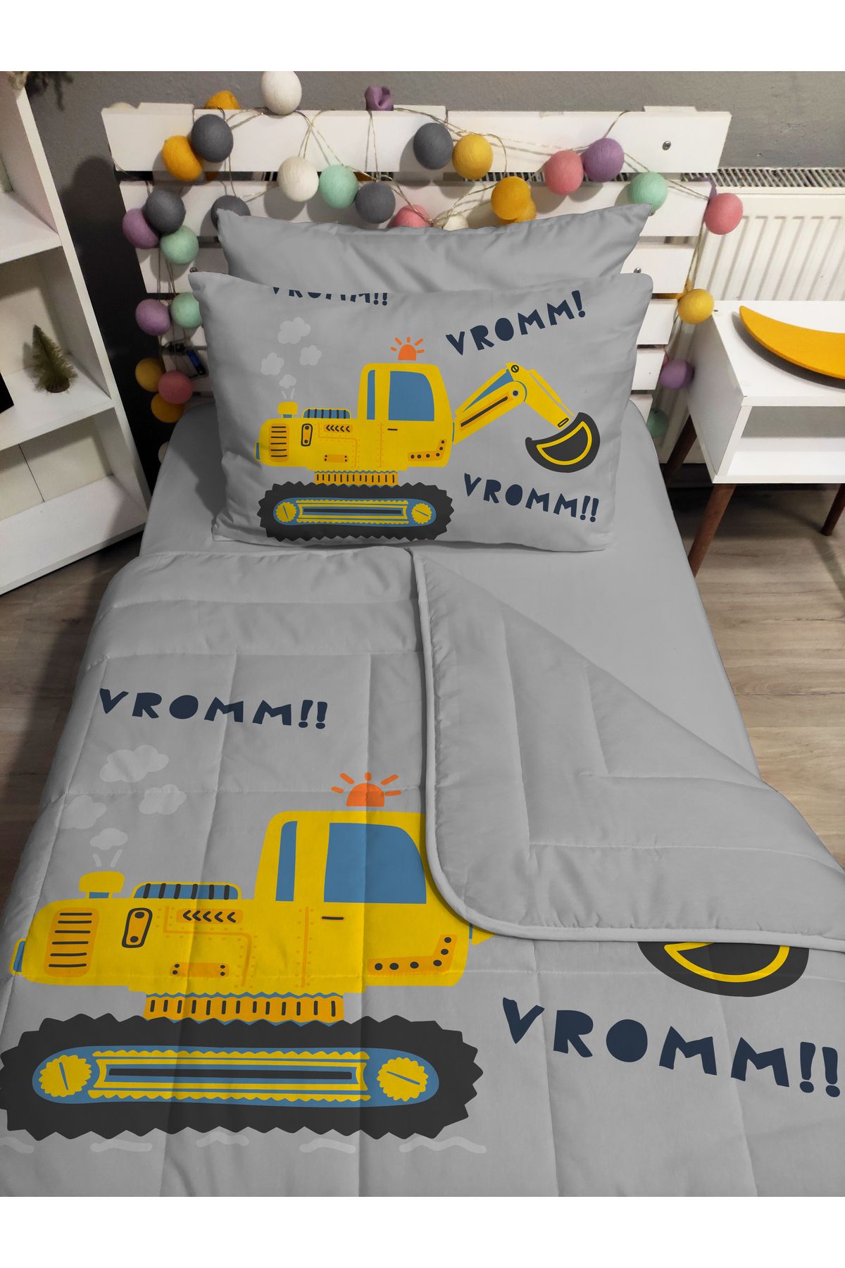 yok yok evim eve dair her şey KAPİTONE silikon elyaf dolgulu KEPÇE İŞ MAKİNA 4 PARÇA Tek kişilik yatak örtü lastikli çarşaf takımı