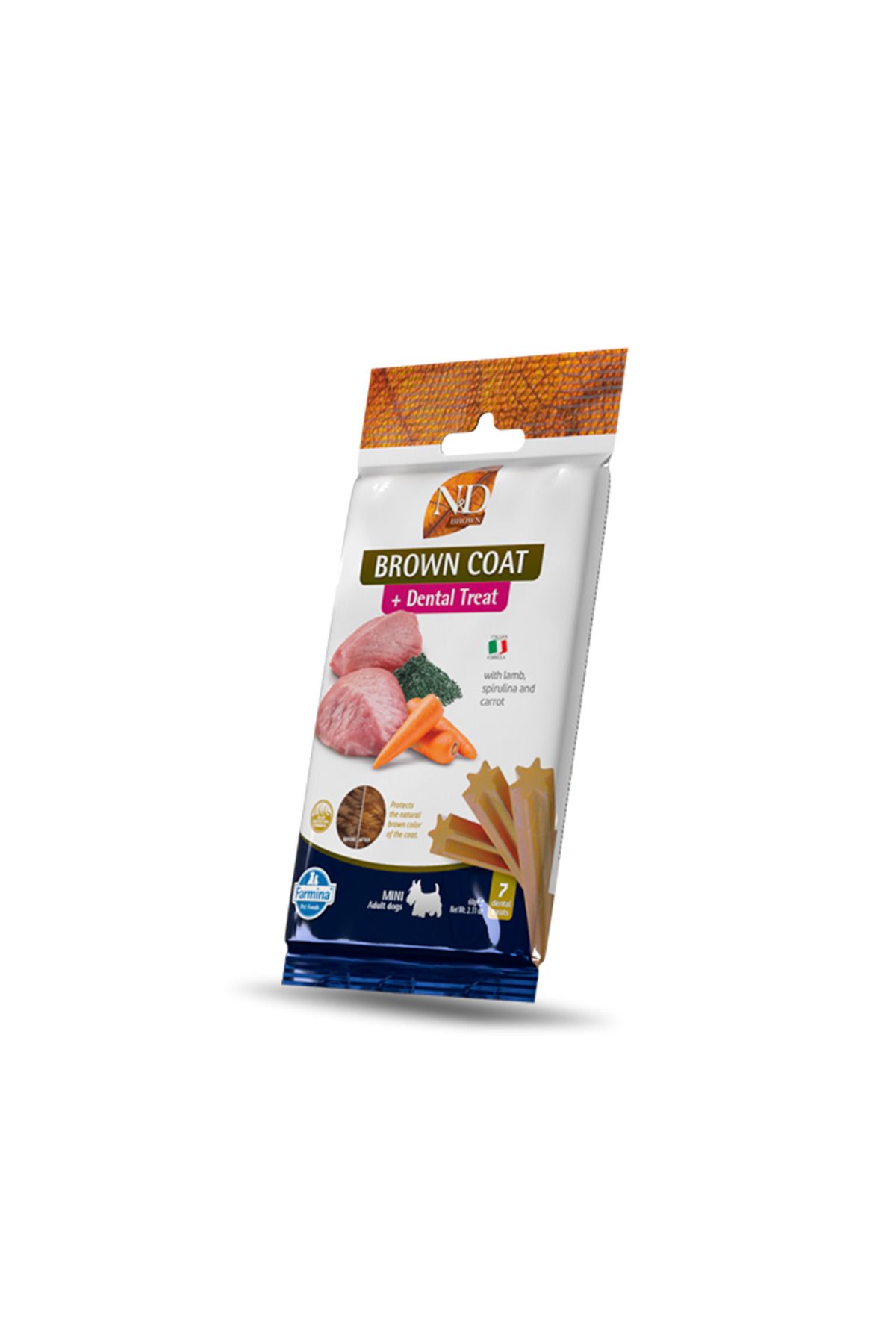 N&D TREAT ND BROWN DOG LAMB CARROT SPIRUL AD MINI BROWN COAT DİŞ SAĞLIĞI KUZU ETİ SPİRULİNA VE HAVUÇ