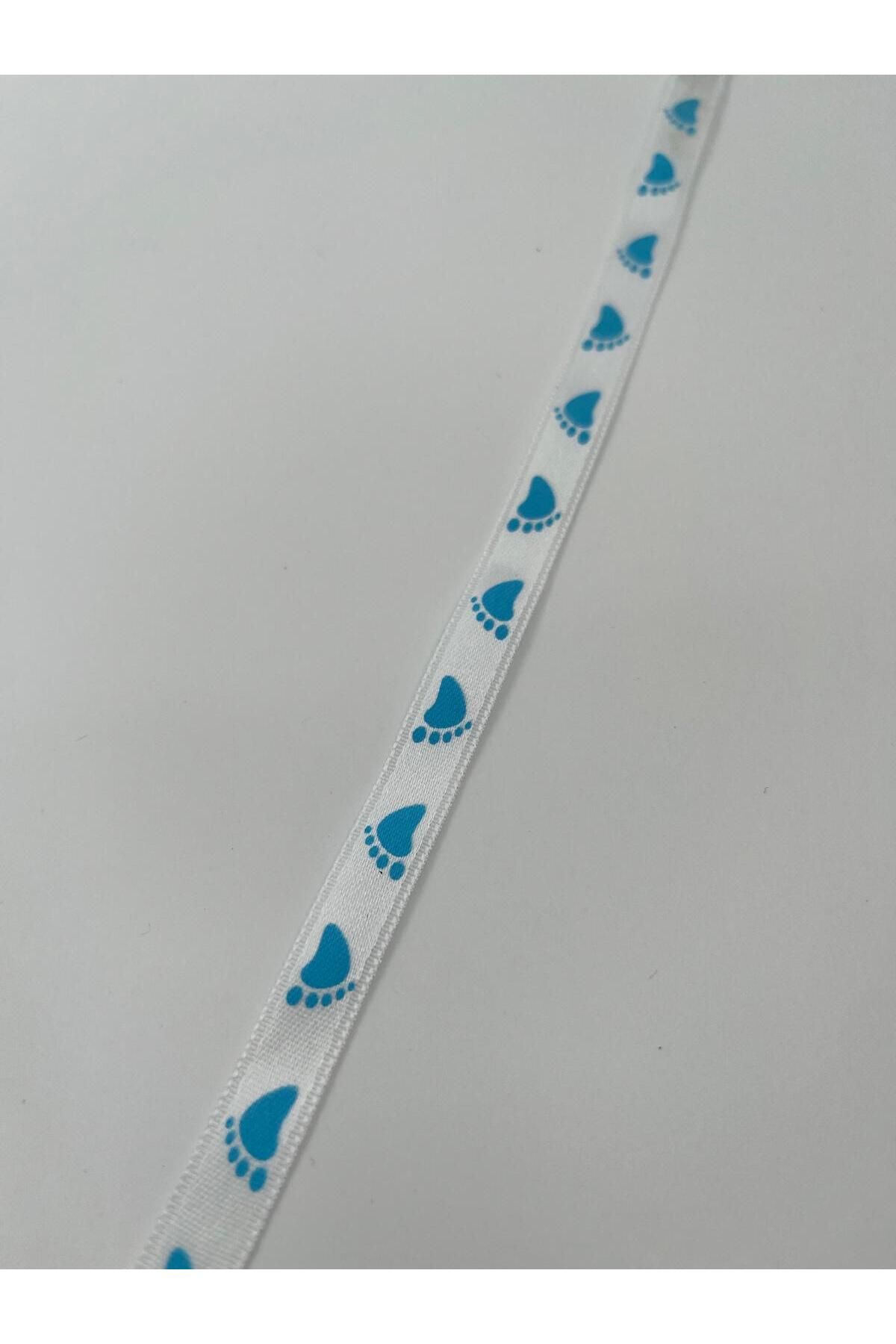 EvremStore Mavi Ayak İzi Baskılı Süsleme Kurdelesi Tek Taraflı 1 cm 10 Metre
