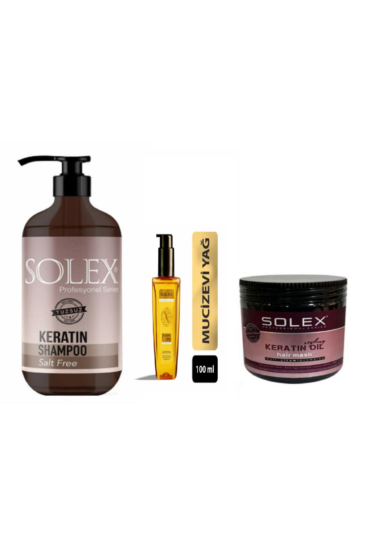 Solex Professıonal Serıes Keratin Saç Bakım Seti Tuzsuz Şampuan 1.000 Ml+ Serum 100 ml+ 500 ML Saç Maskesi