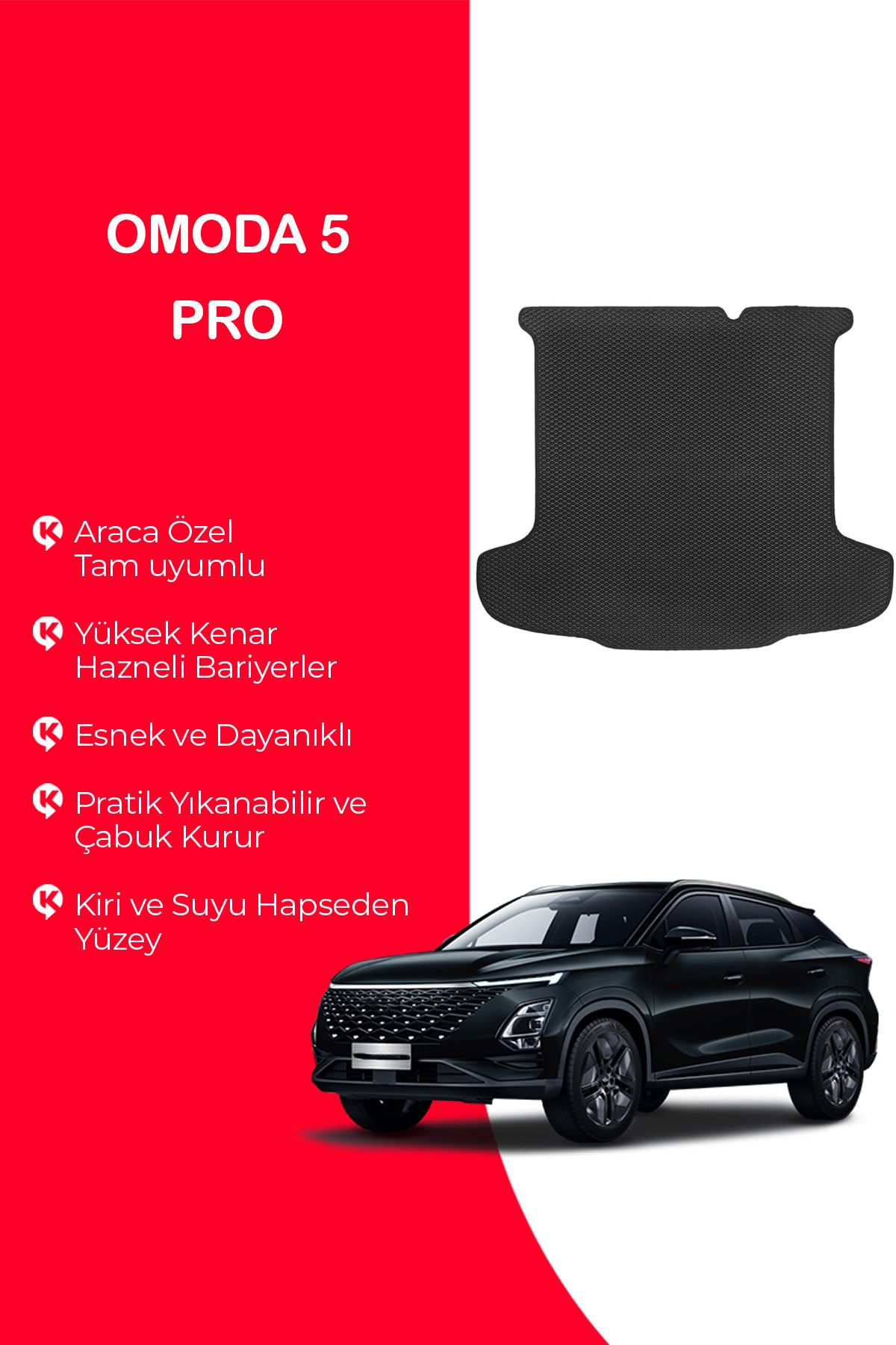 MOD10 Omoda 5 Pro Uyumlu Hücreli Yüzey Eva Bagaj Havuzu Siyah Yüzey