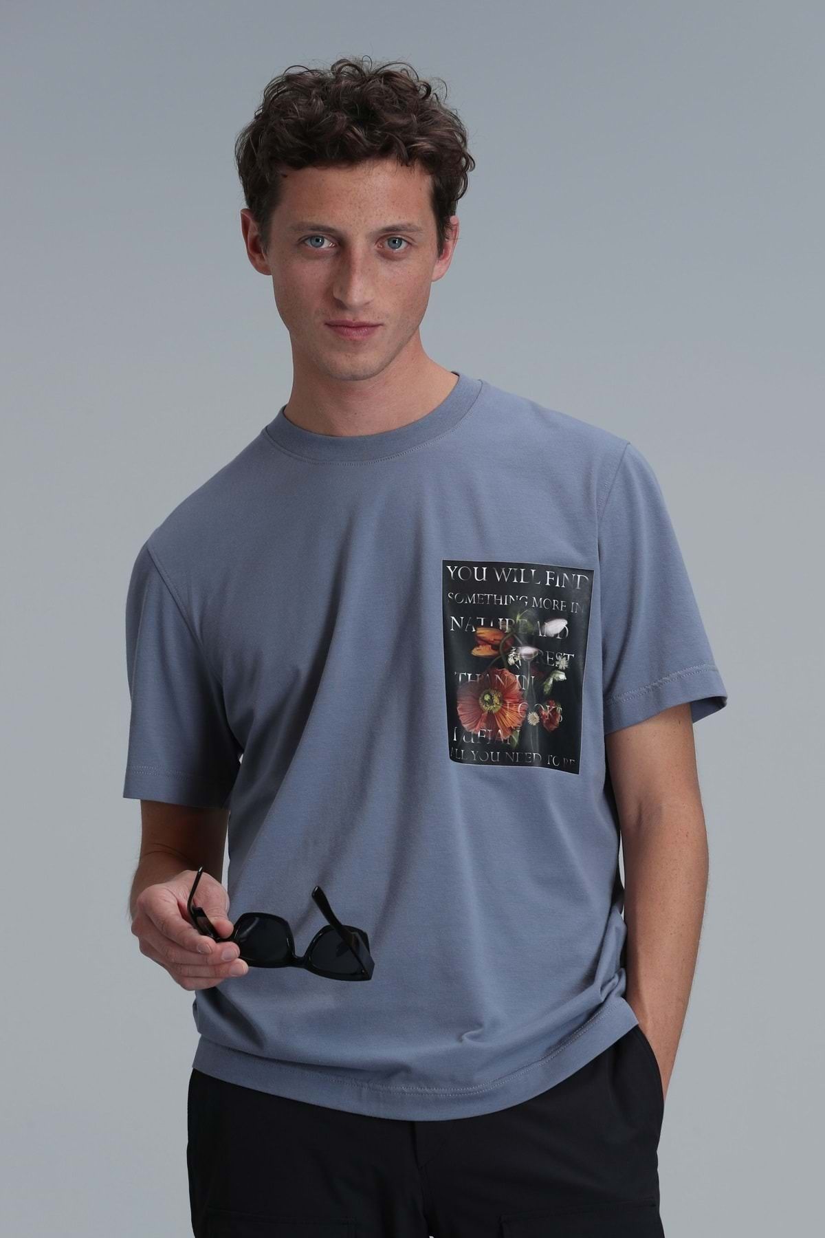 Lufian 111020202 Exotıc Modern Grafik Tişört Erkek T-Shirt GRİ