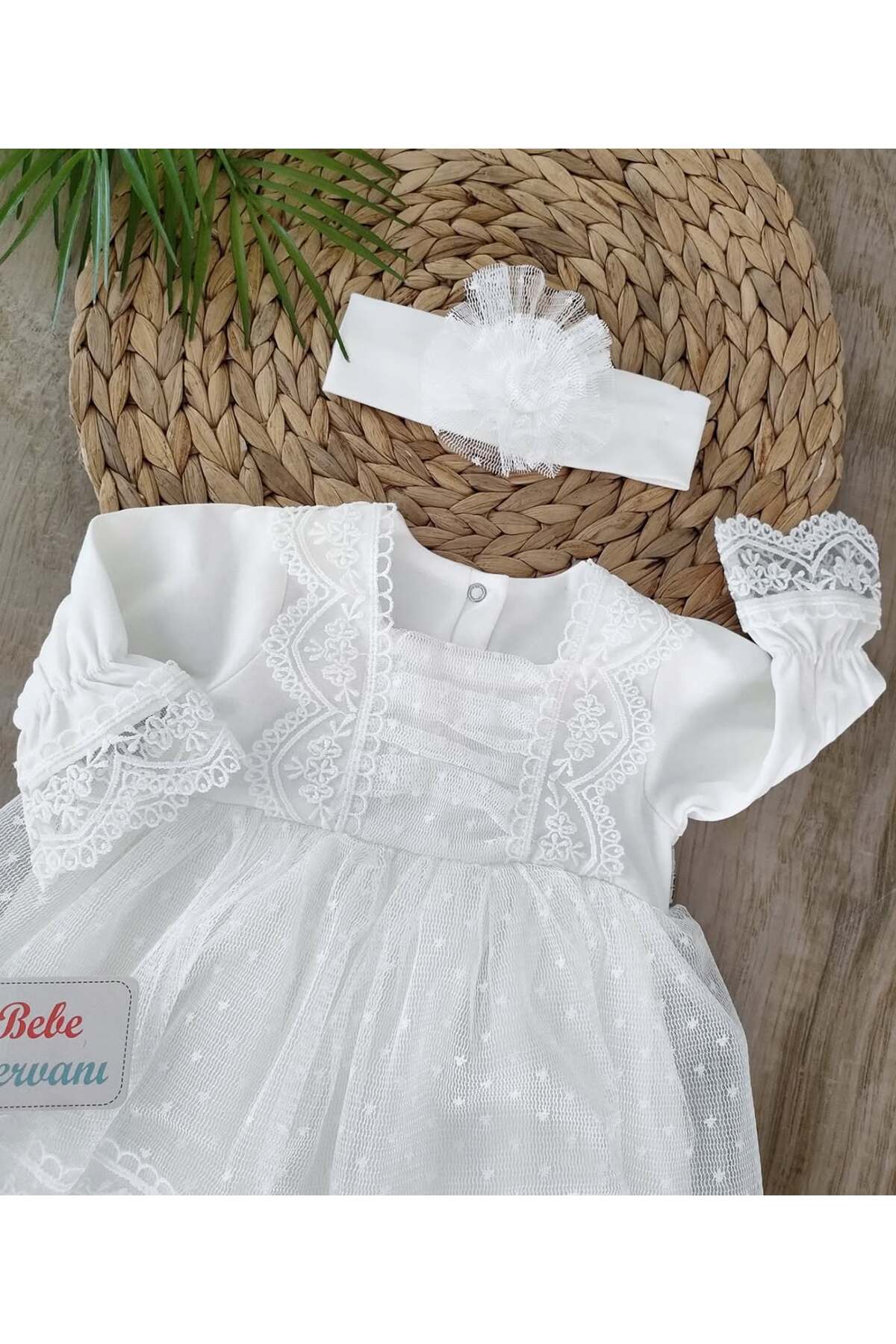 bebe kervanı Kız Bebek% 100 Pamuklu Beyaz Tüllü Dantelli Mevlüt Elbisesi BBK1370 fotoğrafı 2 (önizleme)