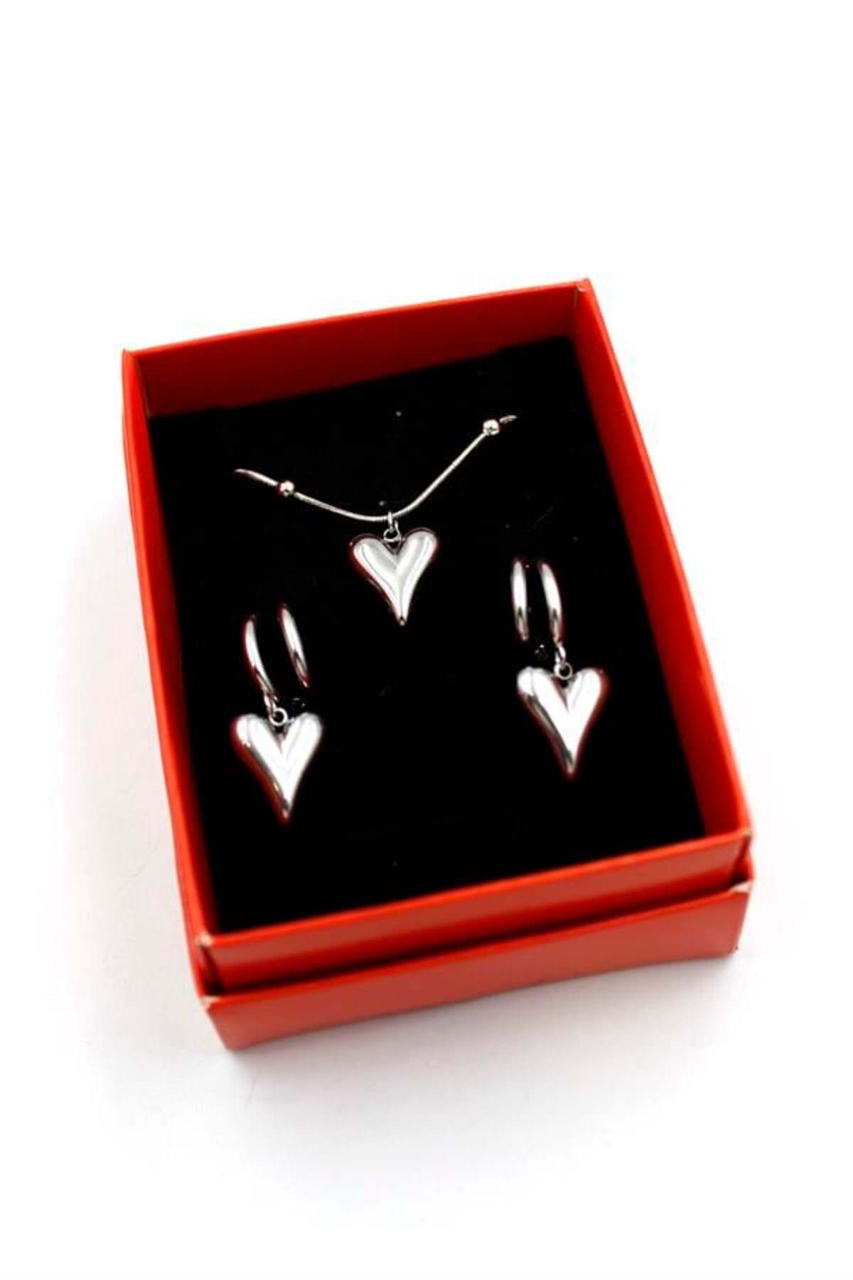MR RZN STORE Kalp Set Kolye - Gümüş