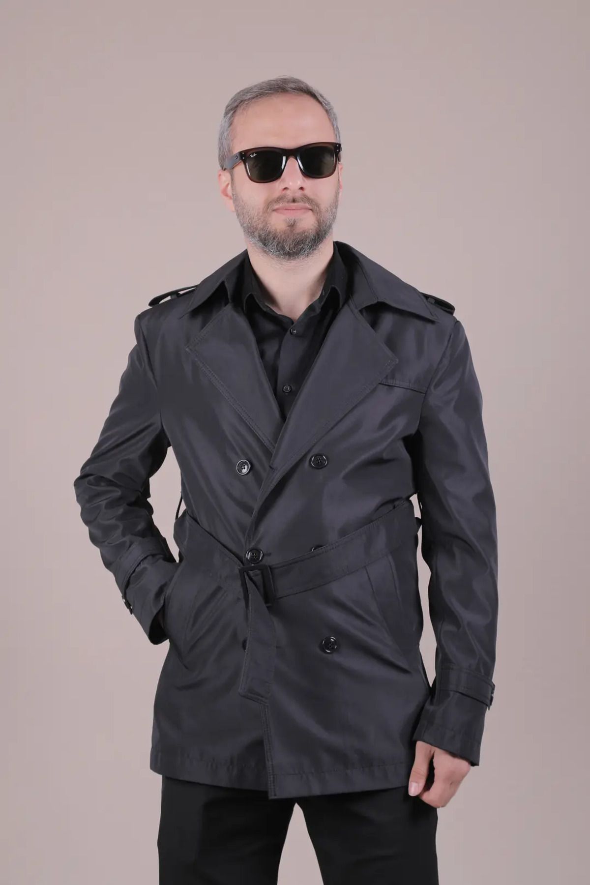 OHEPMODA Slim Fit Kemerli Erkek Trençkot
