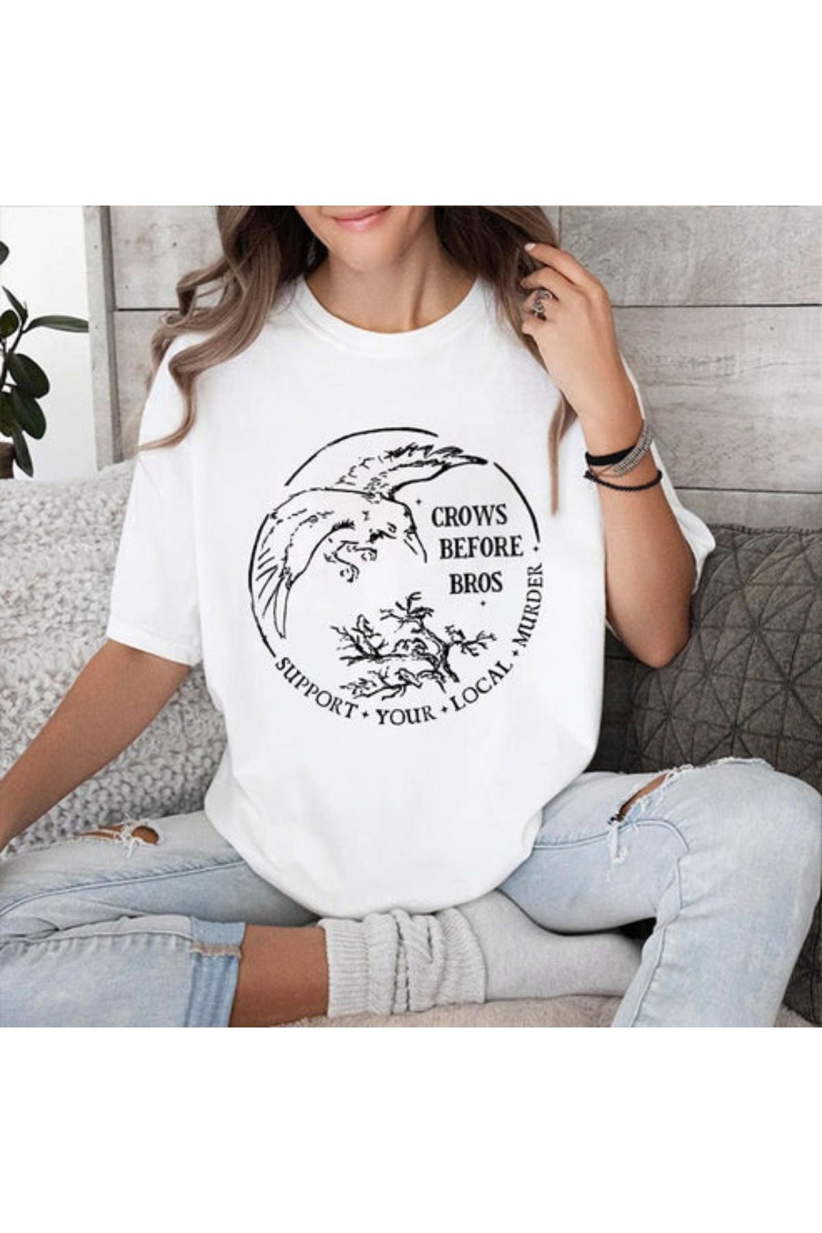 DESCARTES CROWS BEFORE BROS Baskılı Oversize T-shirt