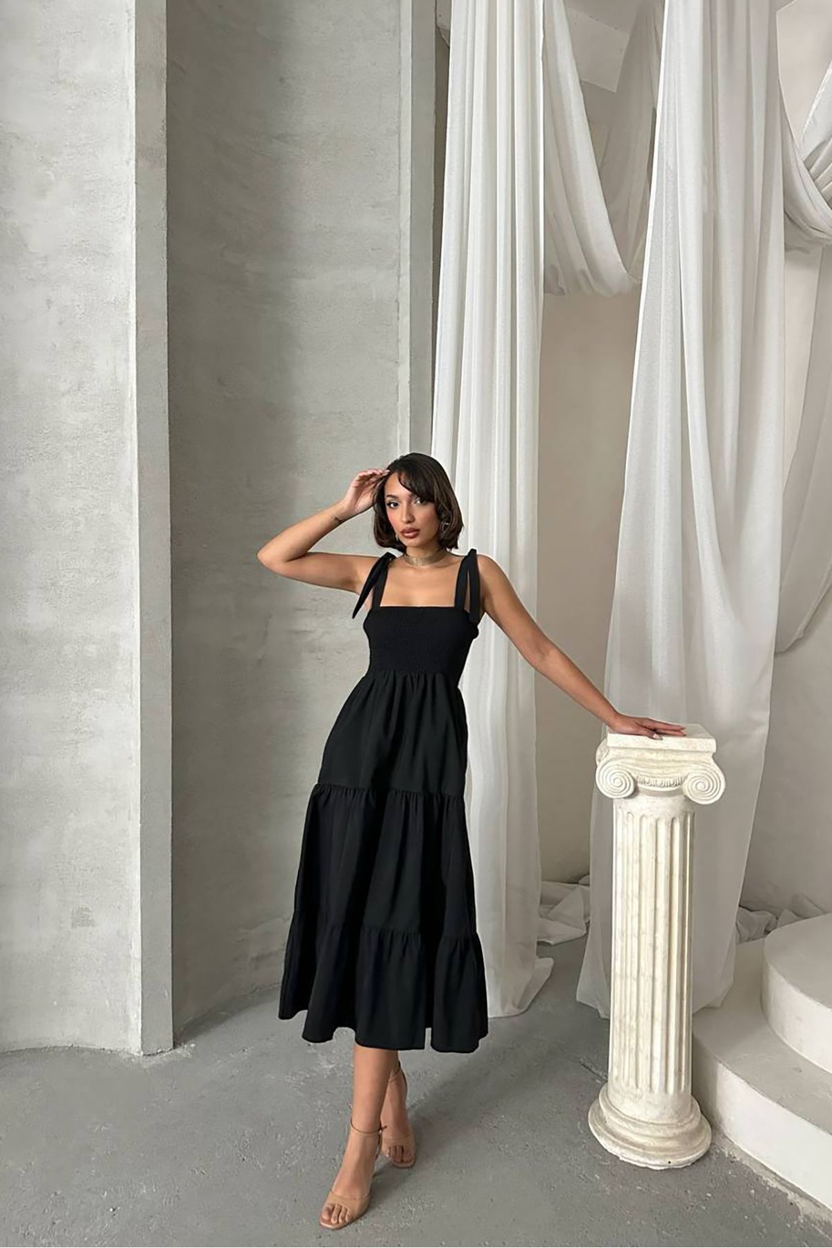 Neşeli Butik kadın askılı poplin kumaş yazlık elbise NBG091