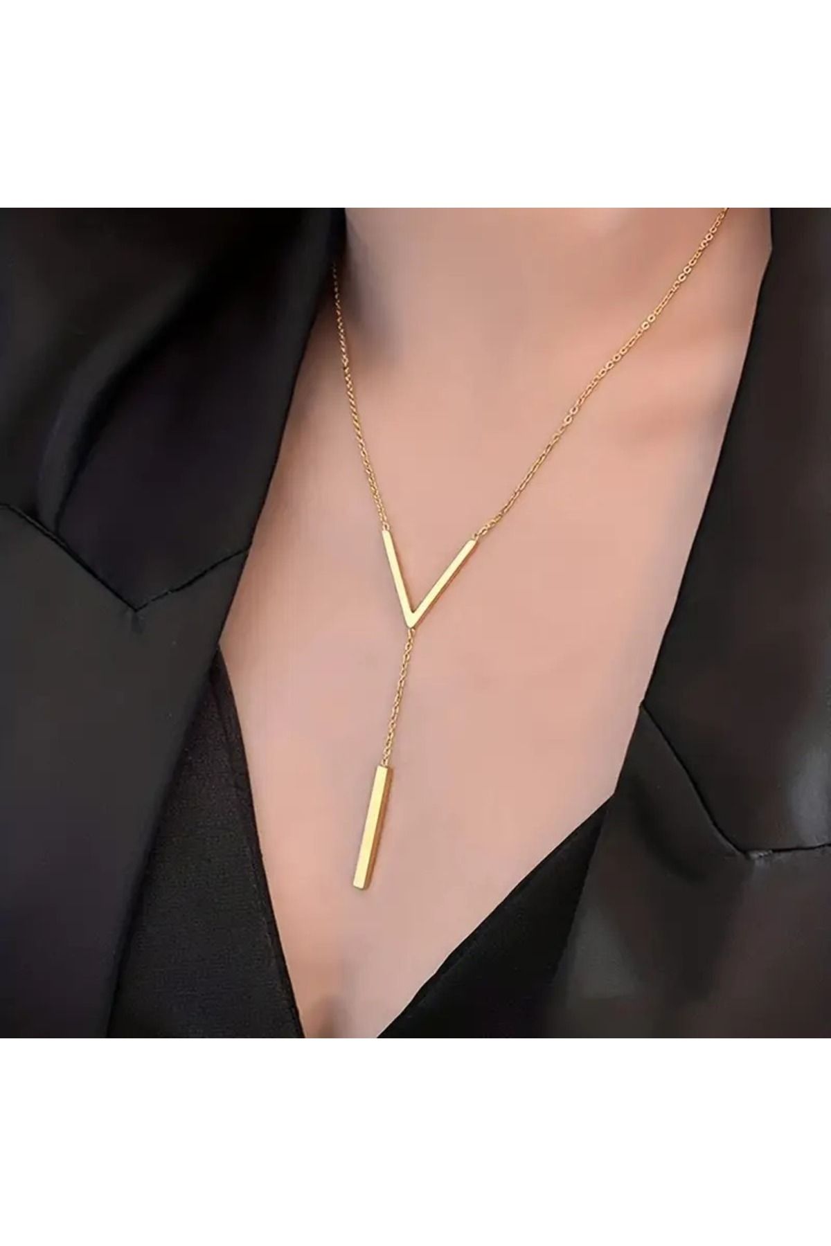 mujeres Tasarım Minimalist Altın Tonlu Kibar Kolye