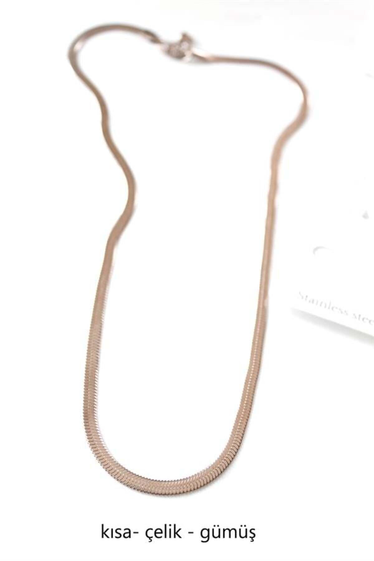 MR RZN STORE Kısa İtalyan Çelik Kolye-45 CM - Gümüş