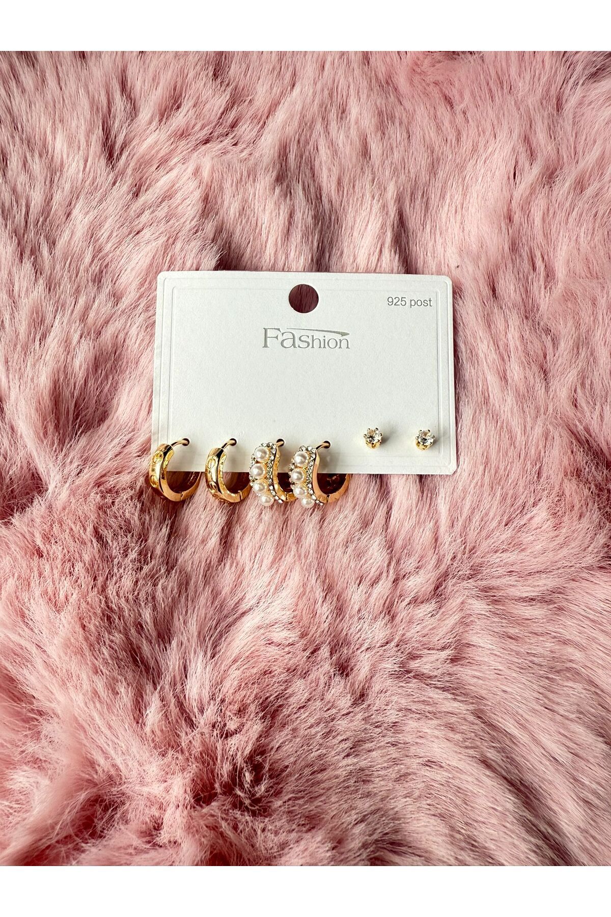 Butik Yeni Sezon A Kalite 5’li Gold Minimal Küpe Seti - İnci ve Taş Detaylı
