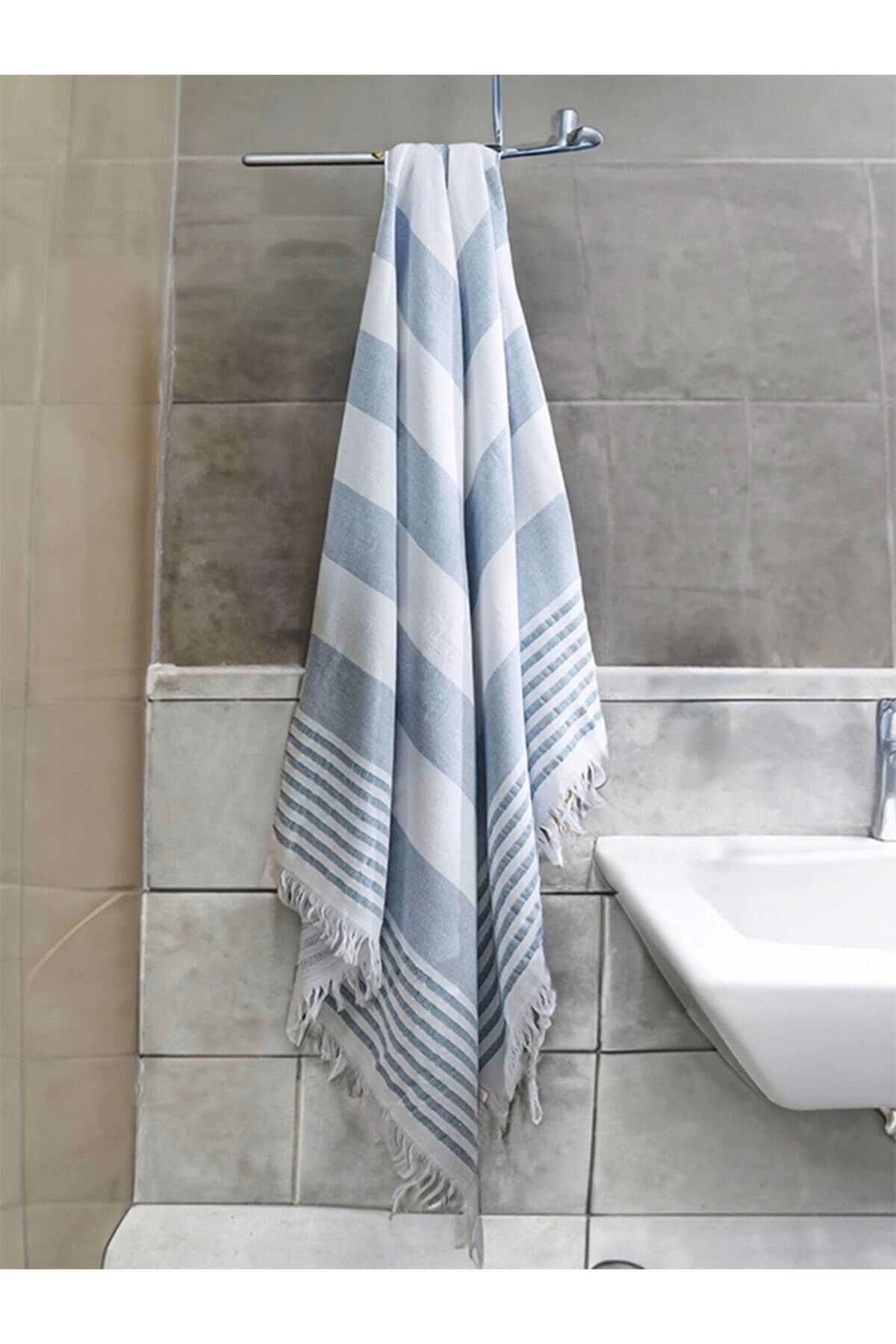 Mira Home Pure Linen 90x170 cm Doğal Pamuk Peştamal Havlu Mavi