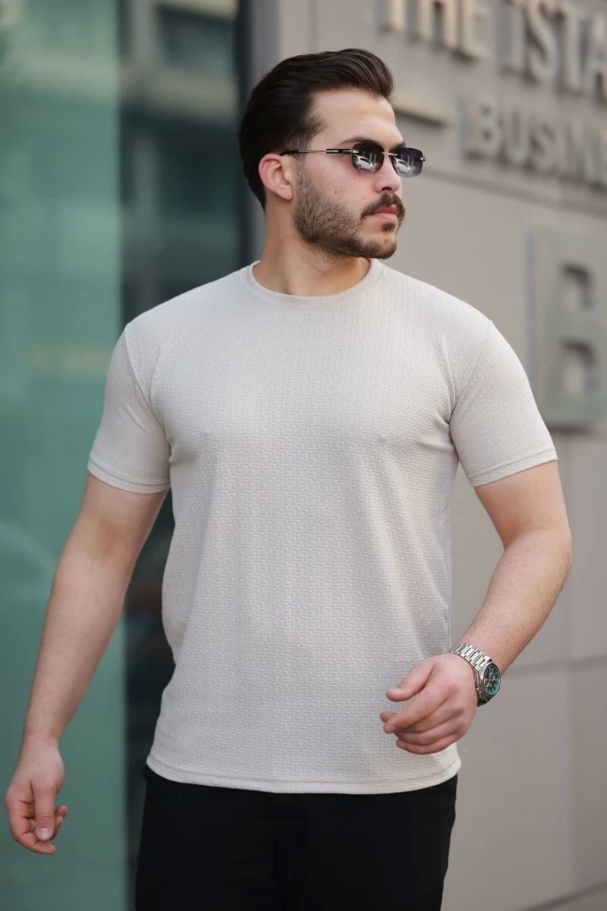 Kaplan Erkek Kısa Kollu Zigzag Desenli T-shirt