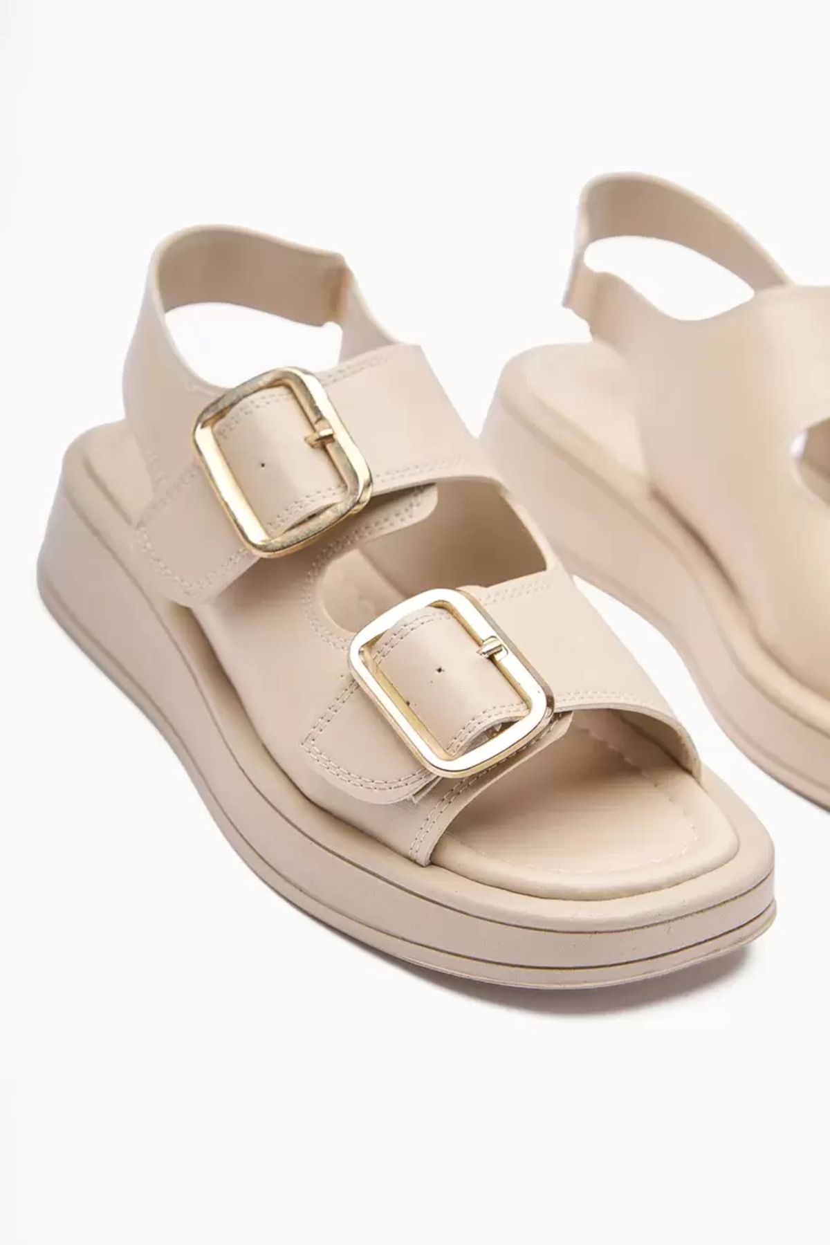 palatti shoes Çift Tokalı Kadın Sandalet