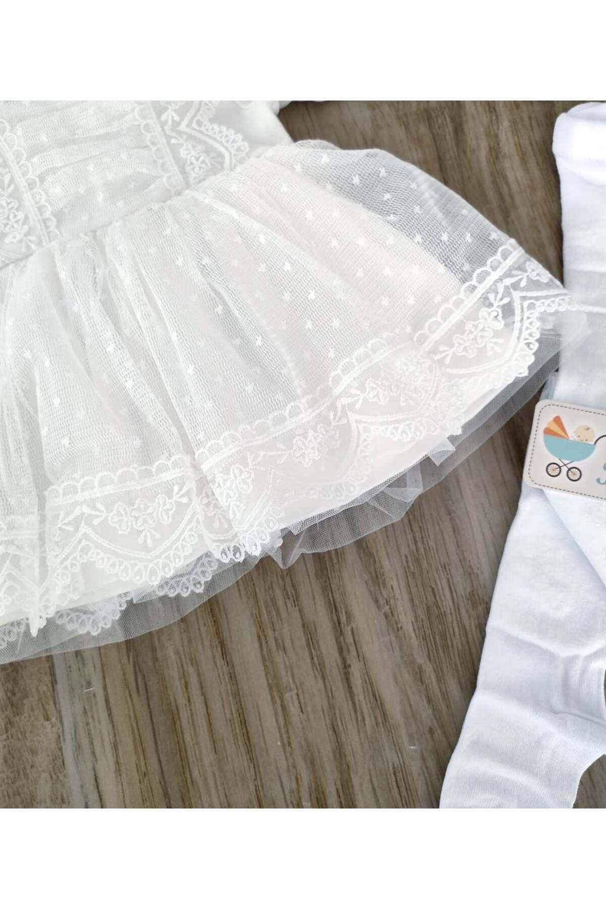 bebe kervanı Kız Bebek% 100 Pamuklu Beyaz Tüllü Dantelli Mevlüt Elbisesi BBK1370 fotoğrafı 4 (önizleme)