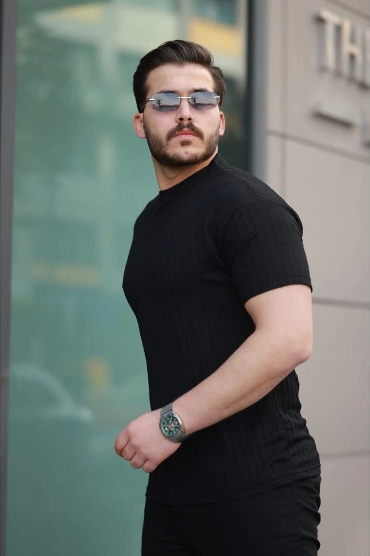 Kaplan Erkek Kısa Kollu Örgü Kumaş Bisiklet Yaka T-shirt