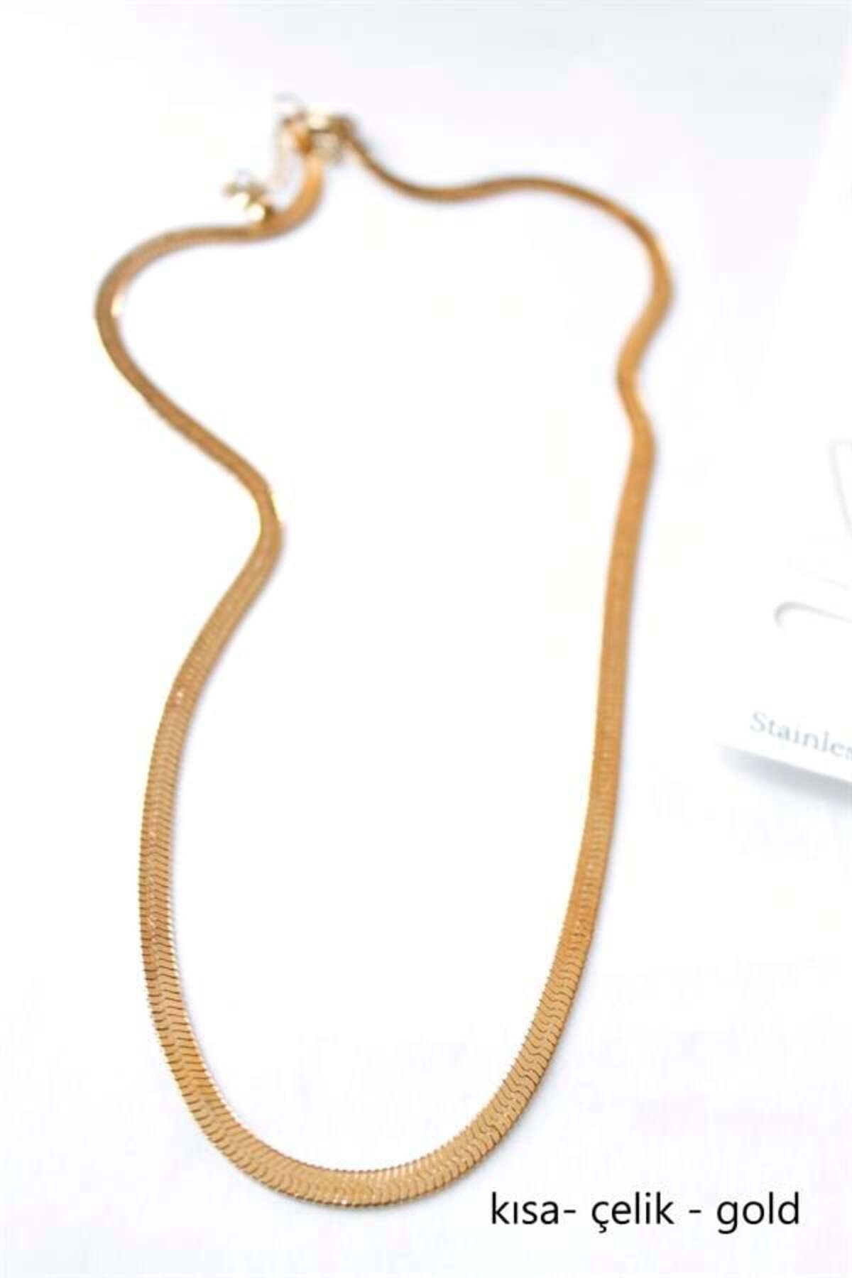 MR RZN STORE Kısa İtalyan Çelik Kolye-45 CM - Altın