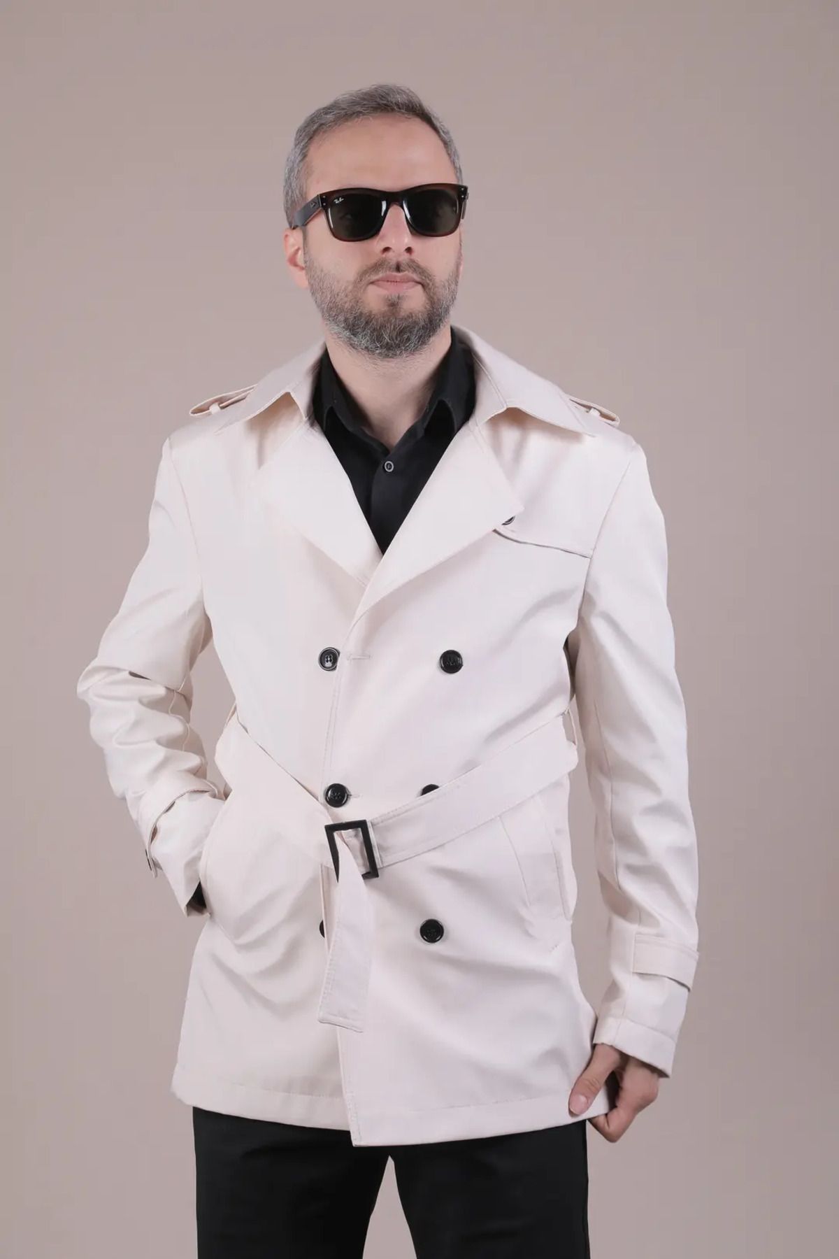 OHEPMODA Slim Fit Kemerli Erkek Trençkot