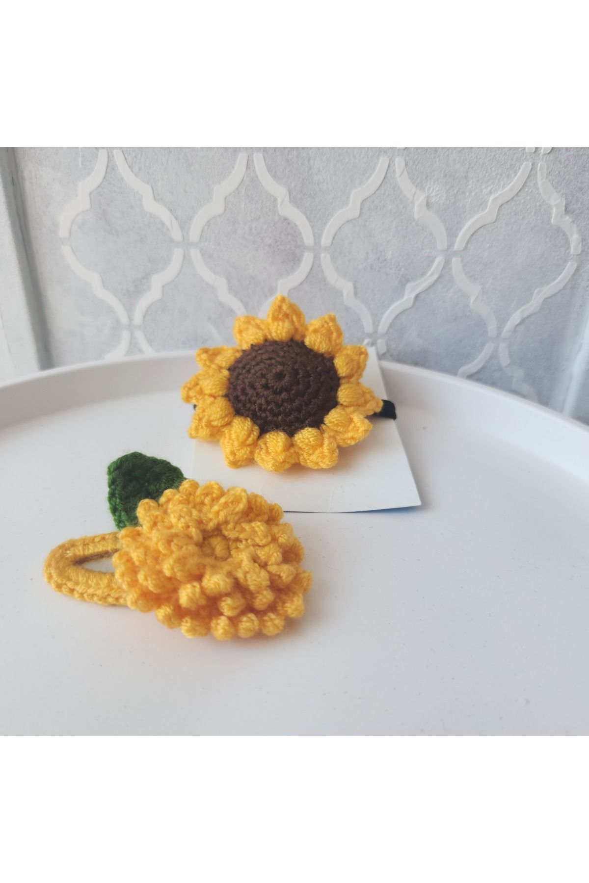 Semandra Atölye ayçiçeği toka El Yapımı Örgü Ayçiçeği Saç Tokası – 3'lü Set