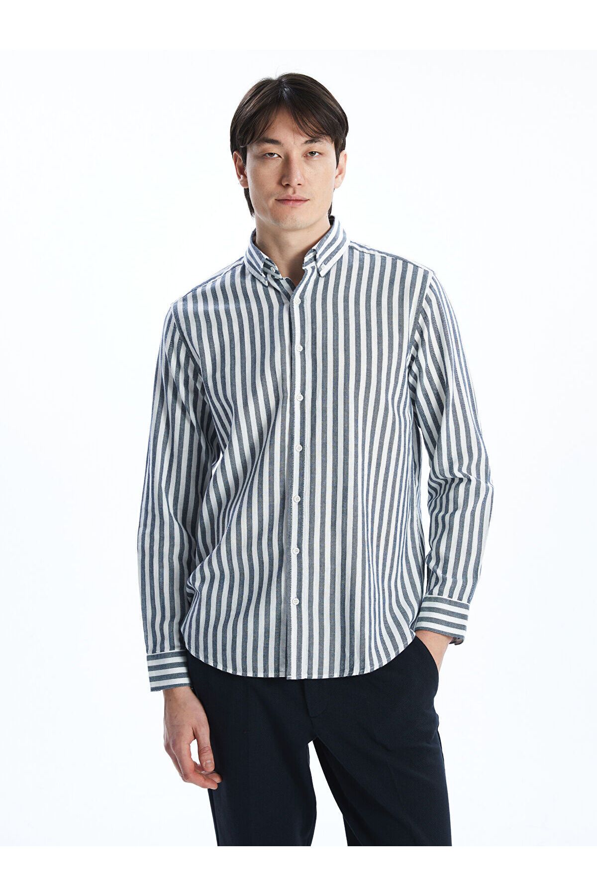 LC Waikiki Regular Fit Uzun Kollu Çizgili Poplin Erkek Gömlek