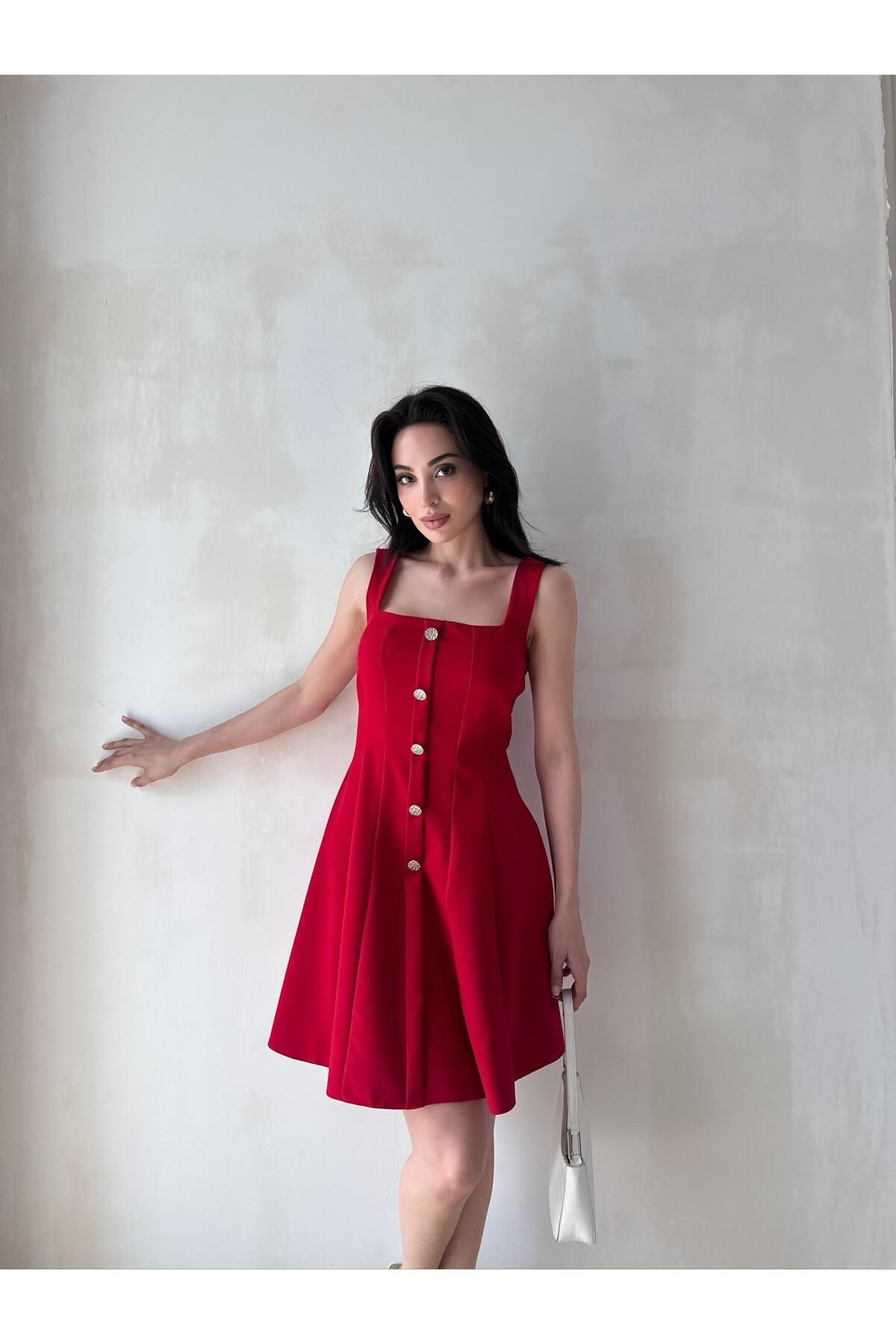 Mooi Butik LİSMAN Mini Elbise 5086 - Kırmızı
