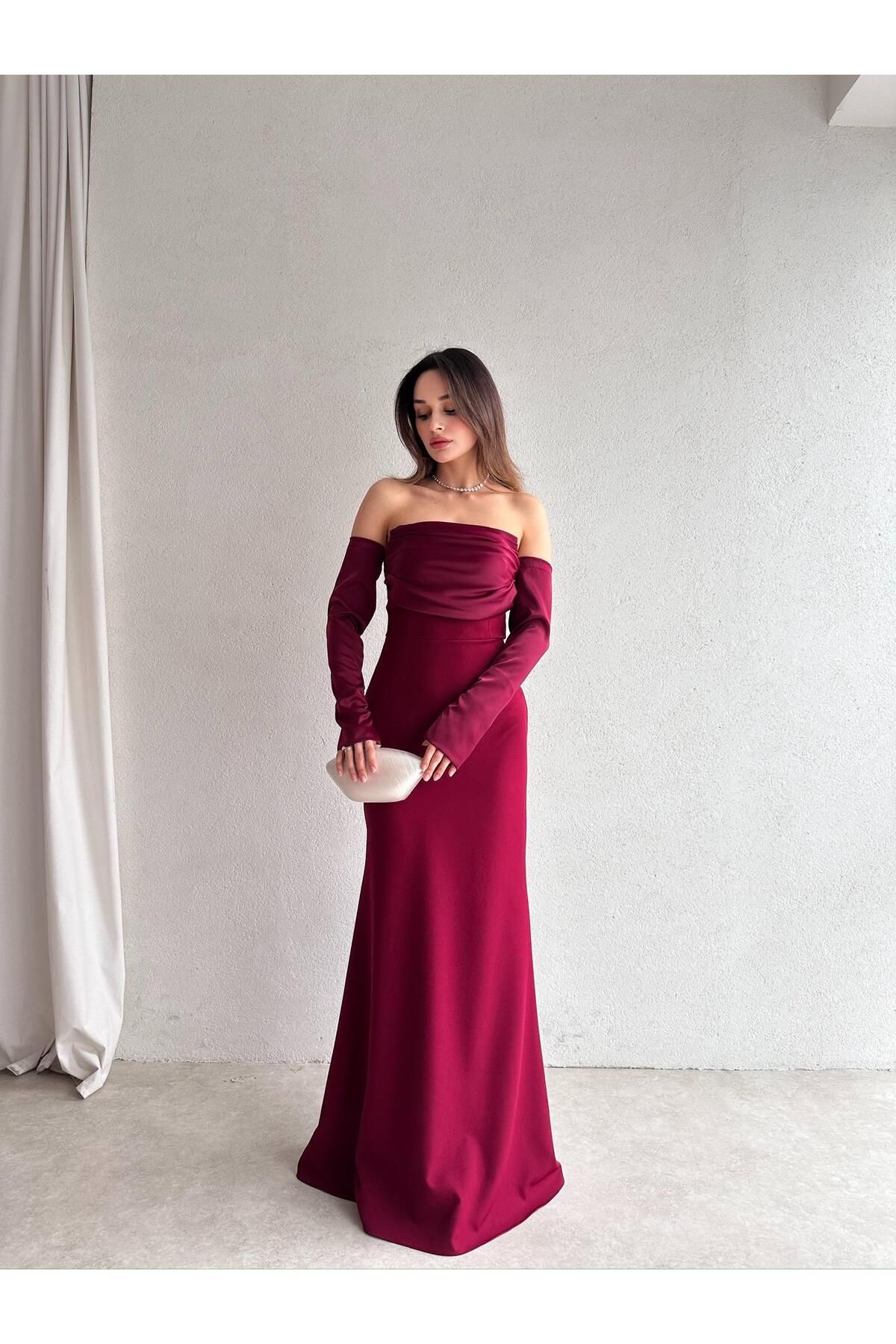 Mooi Butik PERİSA Maxi Elbise 5082 - Bordo