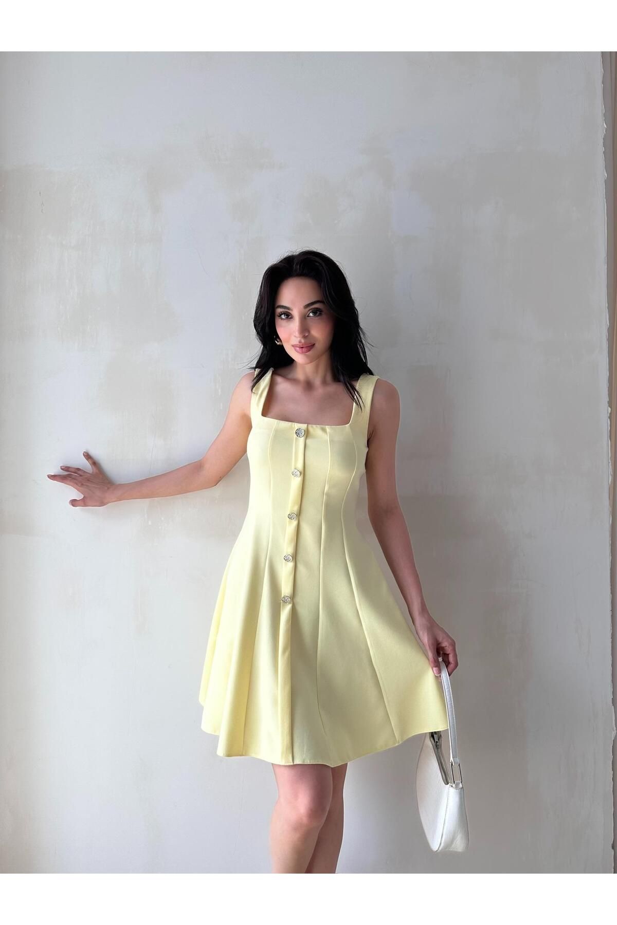Mooi Butik LİSMAN Mini Elbise 5086 - Sarı