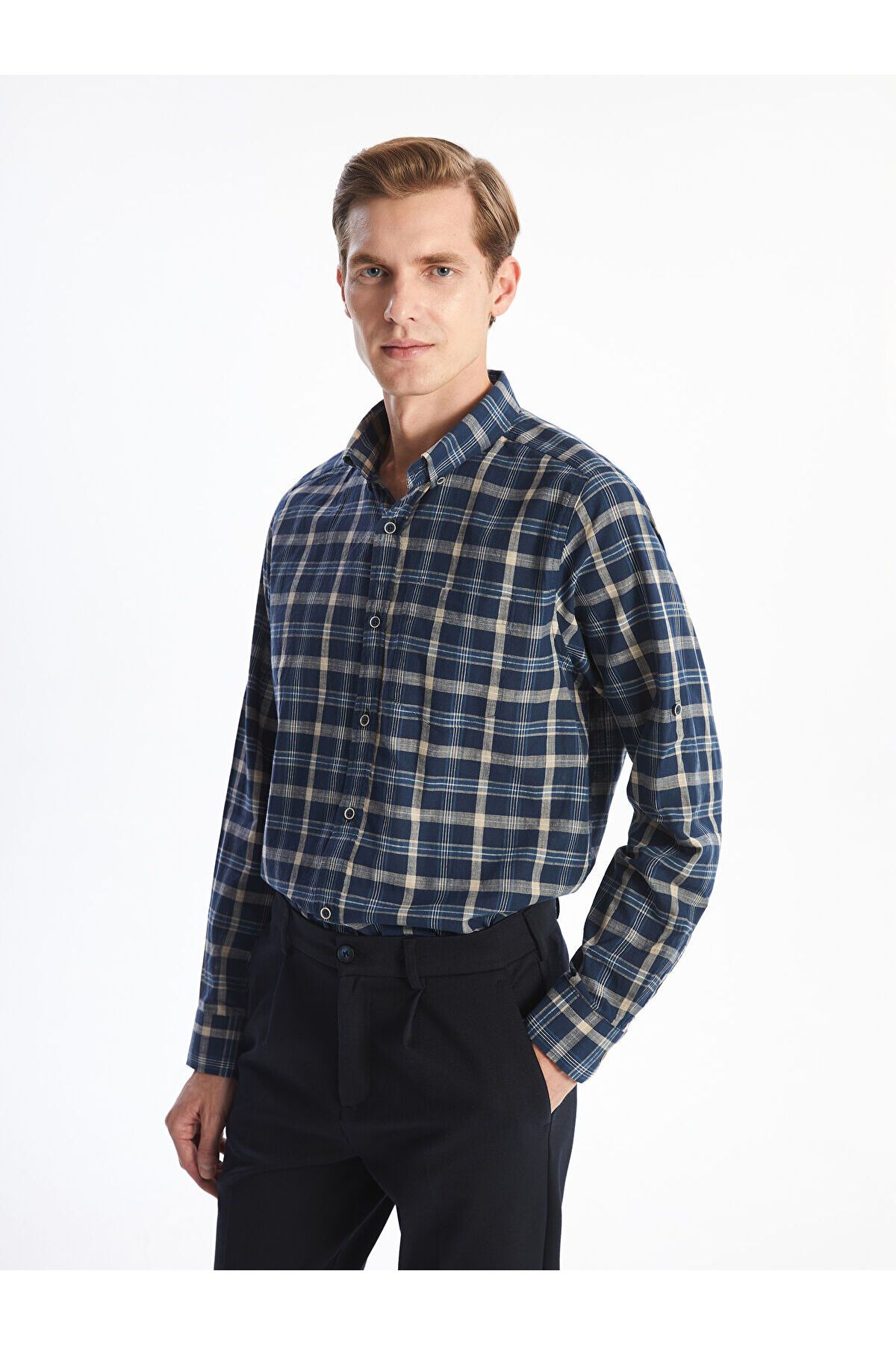 LC Waikiki Regular Fit Uzun Kollu Ekose Poplin Erkek Gömlek