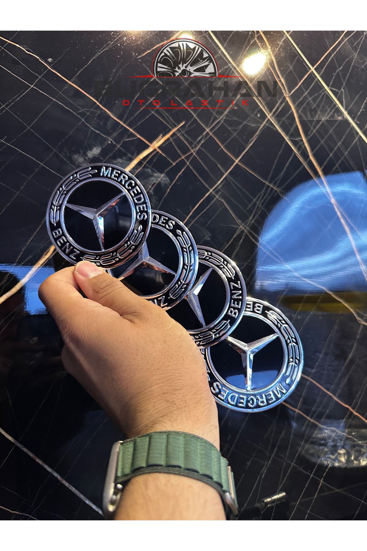 Muhtelif Mercedes Logolu Alüminyum A Kalite Jant Göbeği Arma Sticker 75 Mm 4 Adet