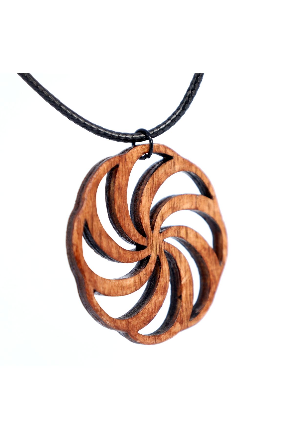 666 Geometrik Spiral Dönüşüm Kolyesi Sonsuzluk Sembolü Ahşap Rölyef Kolye Kabartmalı El Yapımı Tahta 4cm