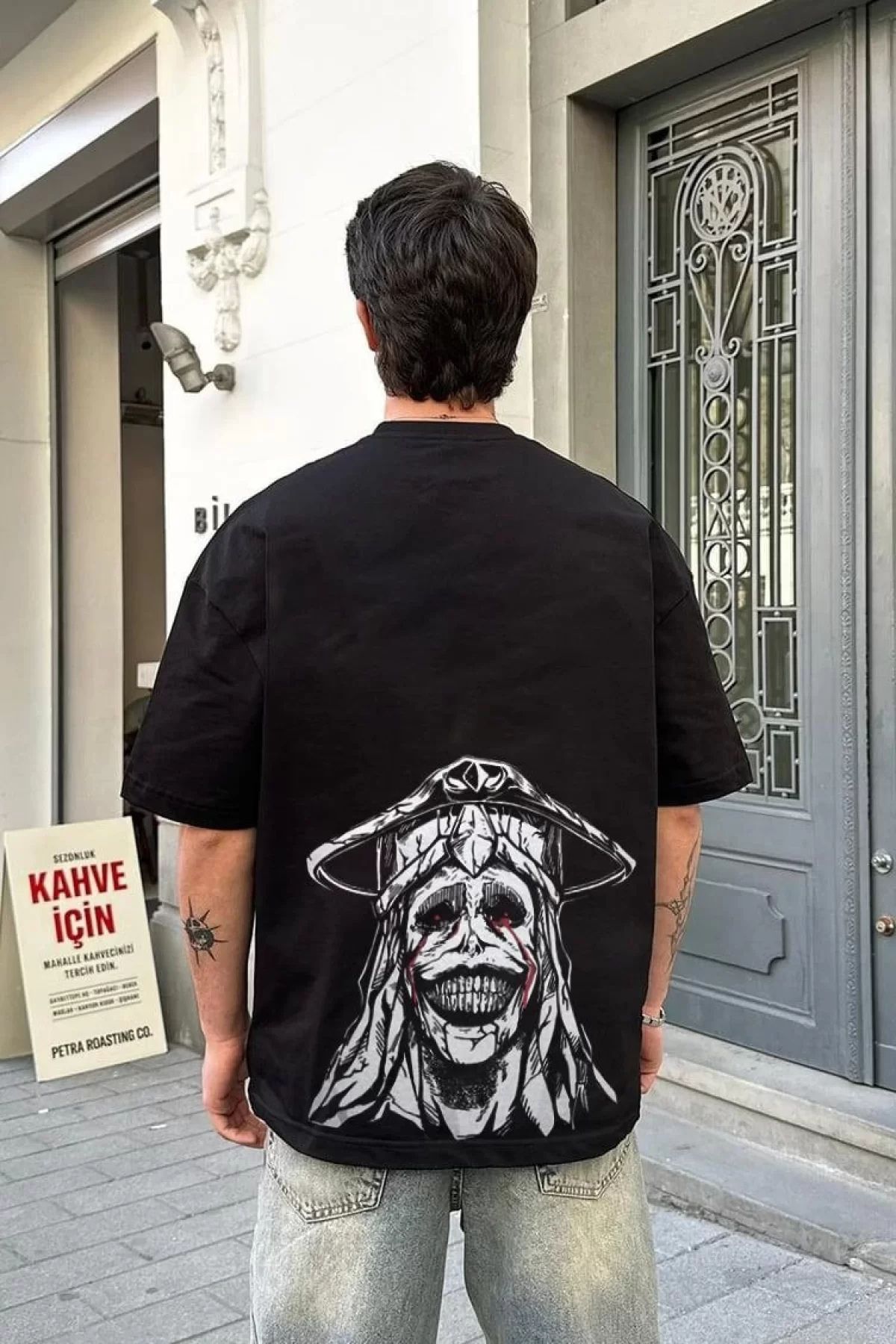 İndigo Park Erkek tişört Unisex Bisiklet Yaka Baskılı Oversize T-Shirt