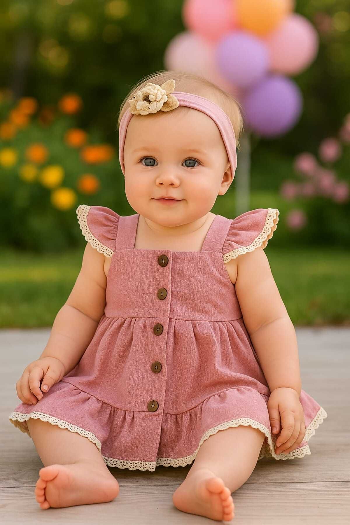 Lino Baby KETEN BANDANALI ELBİSE