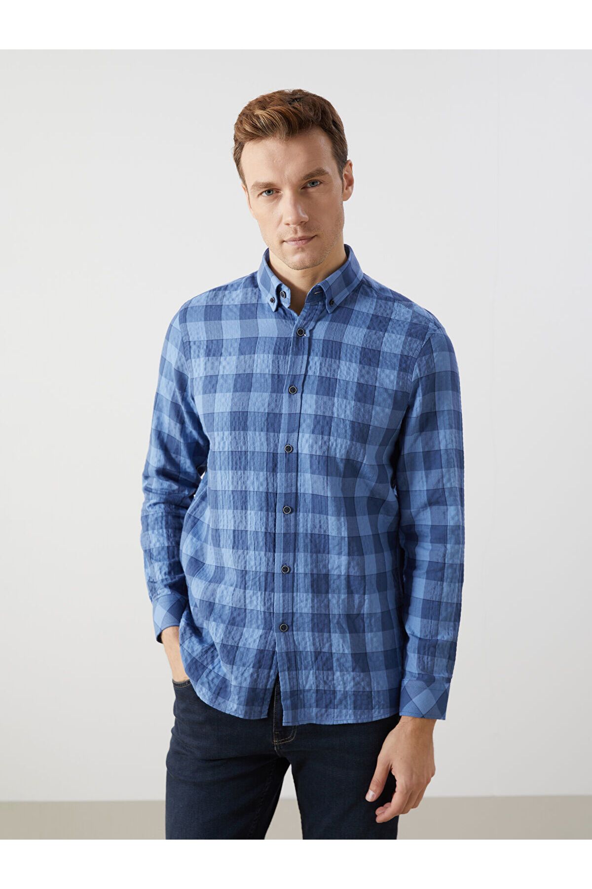LC Waikiki Slim Fit Uzun Kollu Ekose Erkek Gömlek